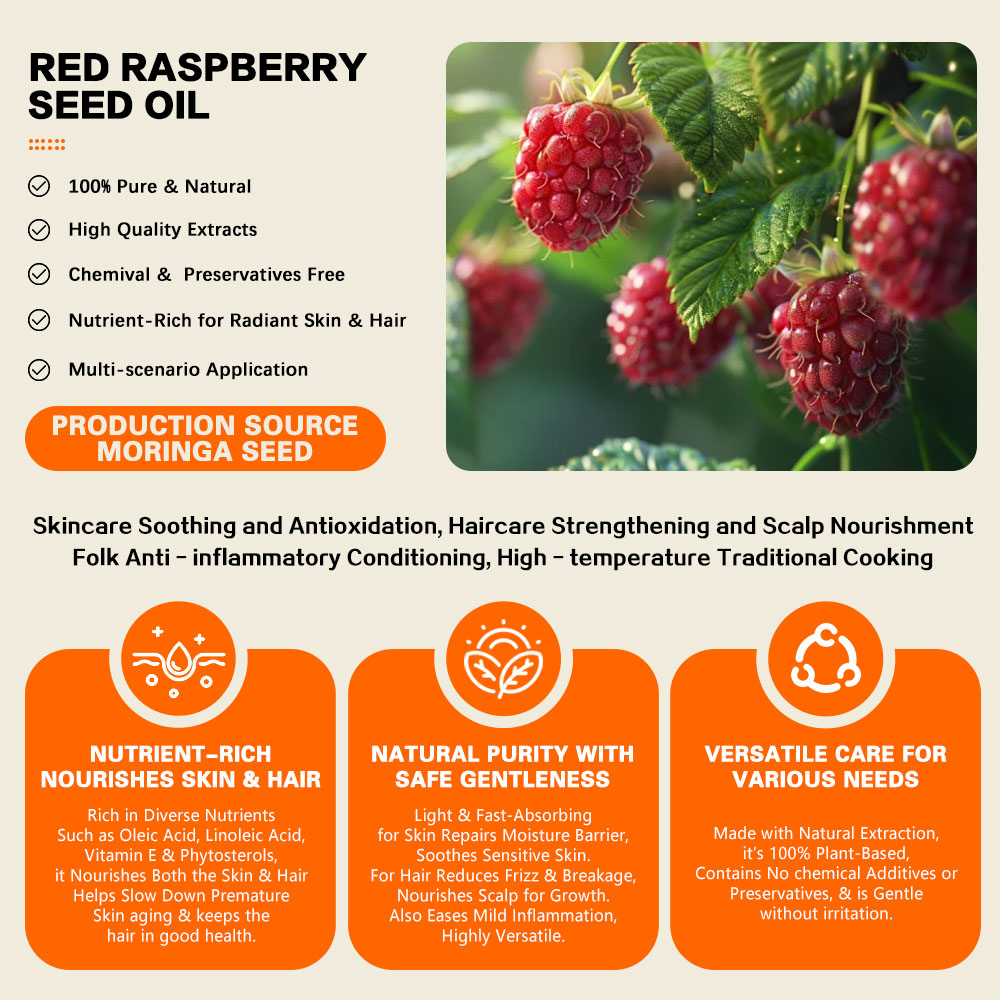 Raspberry Oil Wholesale Prices 100% Organic Red Raspberry Seed Herbal Firming Face &amp; Body Oil Pure Essential Oil