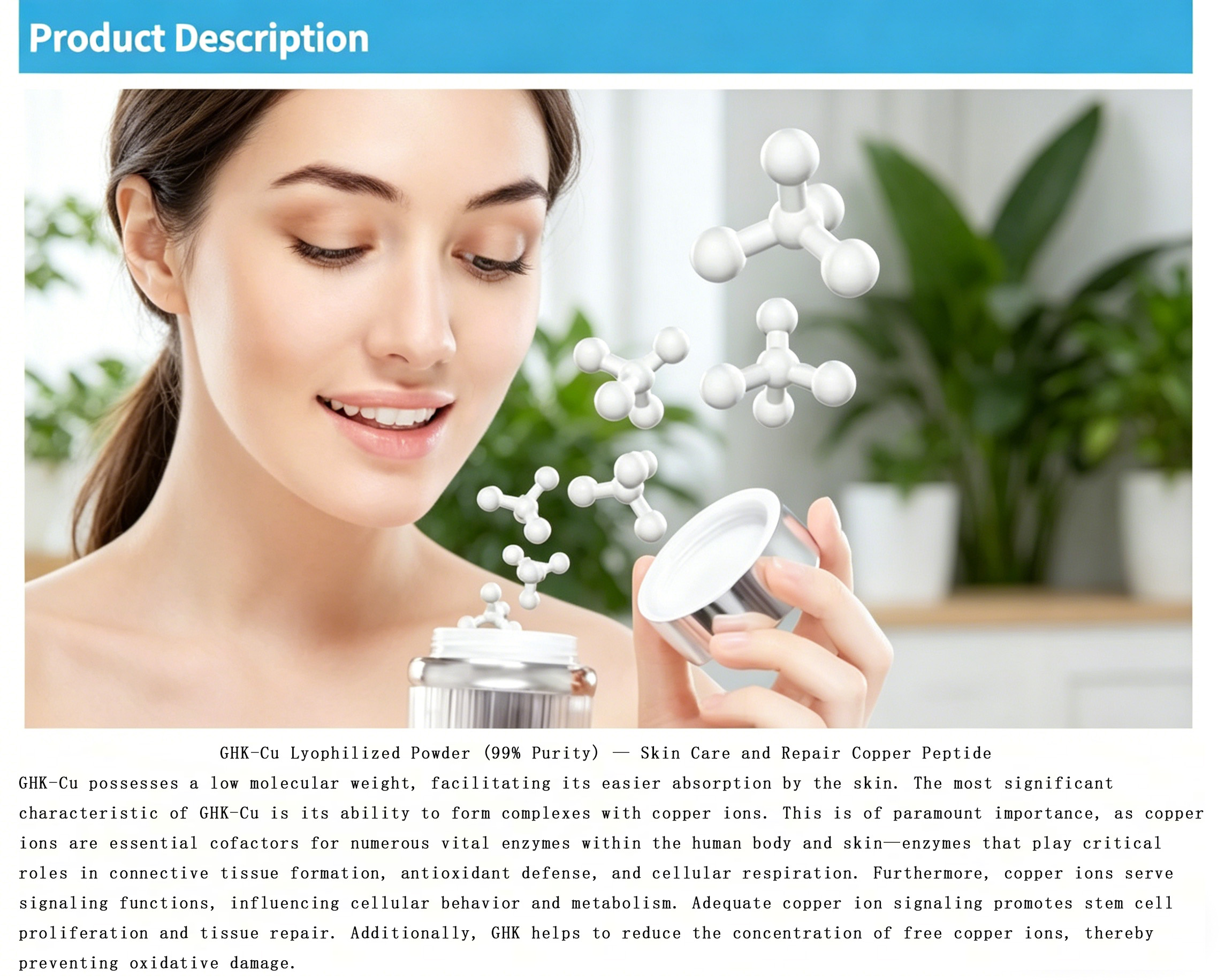 High Purity 99% GHK-Cu Copper Peptide 50mg/100mg, Cosmetic Grade, Blue. Supplied From Chinese Factory, Fast Shipping.