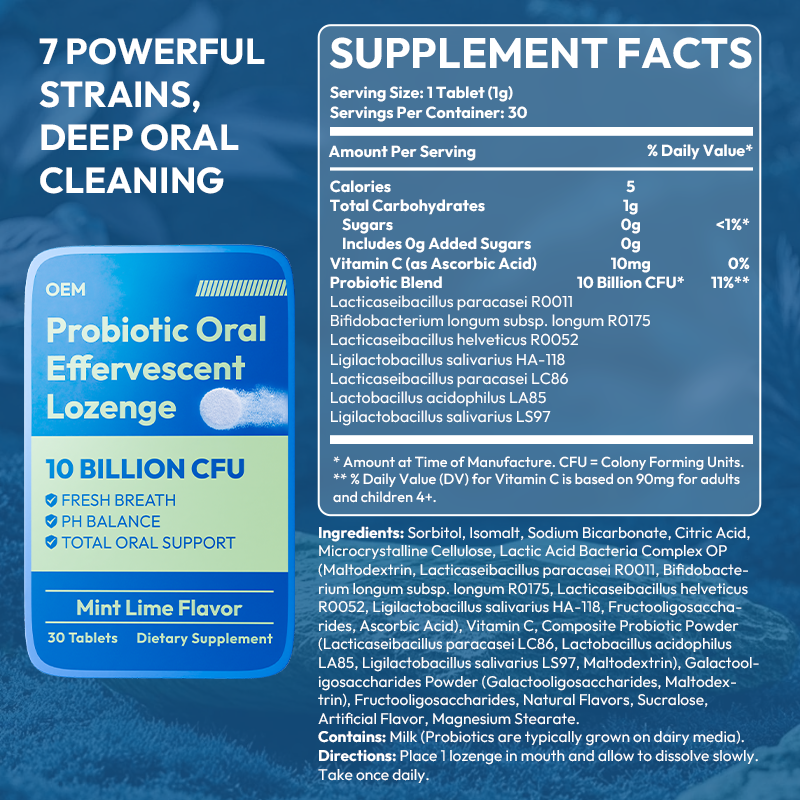 OEM Probiotics Tablets Billion CFU Oral Probiotics Vitamins Mouth Bad Breath Balance Microbiome Promote Oral Health Custom