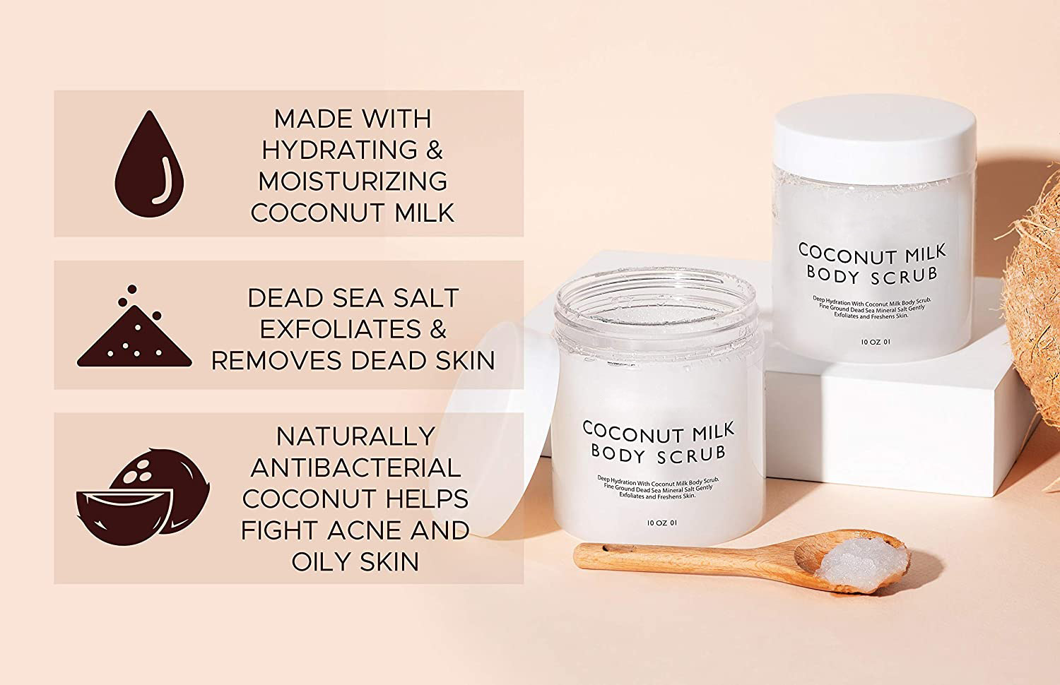 OEM Skin Care Dead Sea Salt Coconut Milk Body Scrub-Exfoliating &amp; Removing Dead Skin