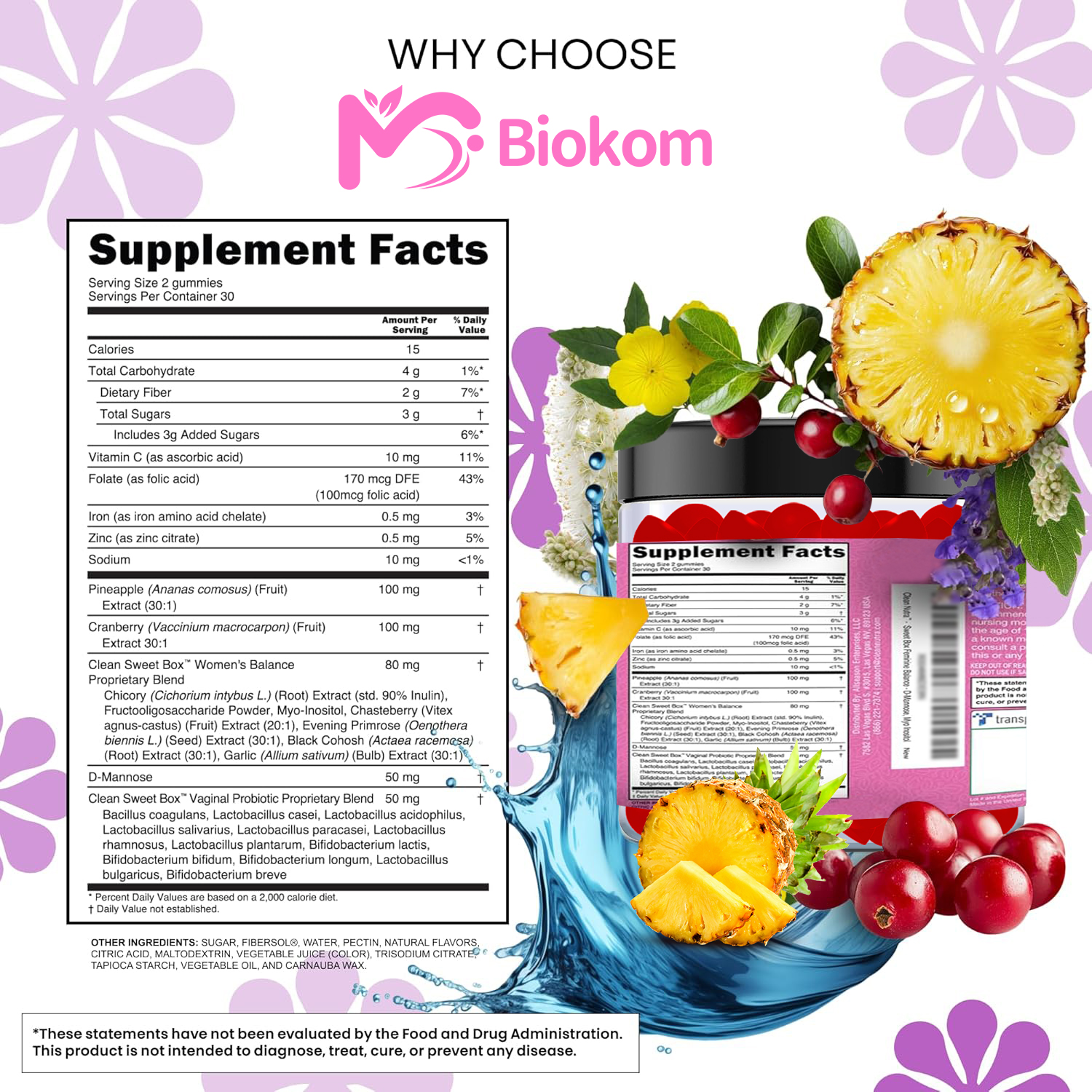 Premium Feminine PH Pineapple Balance Gummies Cranberry D Mannose Supplement For Women Pineapple Vaginal Probiotics PH Balance