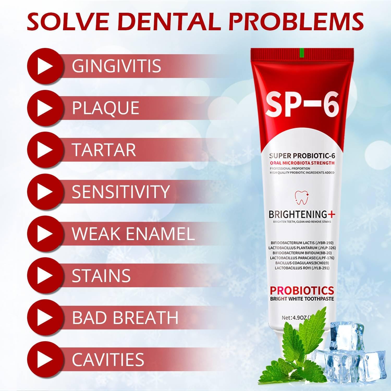 SP-6 Probiotic Organic Toothpaste for Whitening Teeth Oral Microbiome Care Stain Removing Fresh Breath Home Use Adult 140g