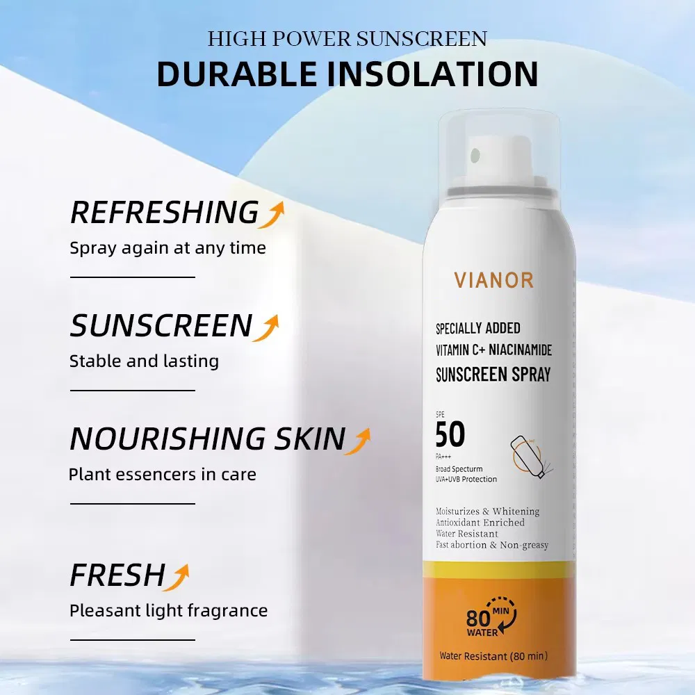 Direct Sale Private Label SPF 50 Oil-Free and Zinc-Oxide Tinted Sunburn Sunscreen Spray Whitening Sunblock Body