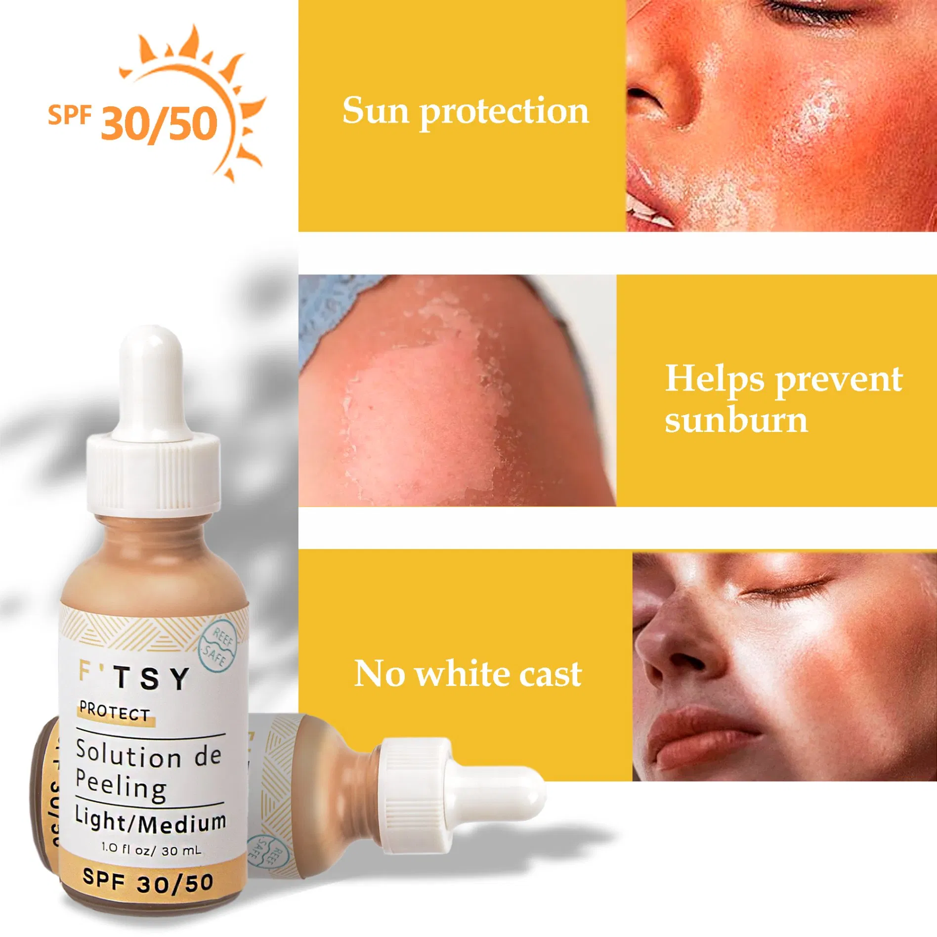 High Quality Cosmetic SPF50 No White Cast Tinted Sunscreen Serum