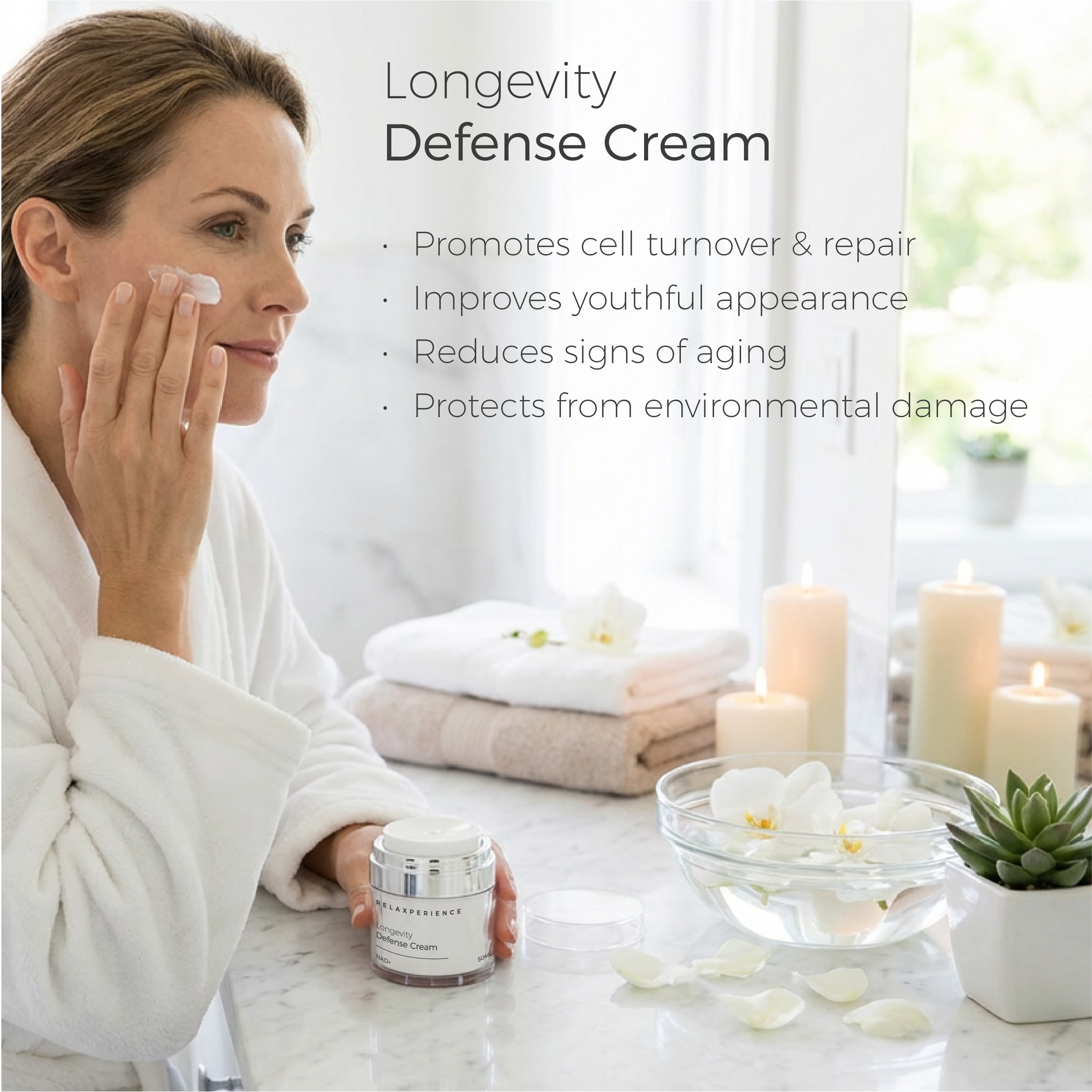 NAD+ RELAXPERIENCE Advanced Longevity Defense Skin Care-Total Skin Defense Cream 50ml-Anti-Wrinkle Firming for All Skin