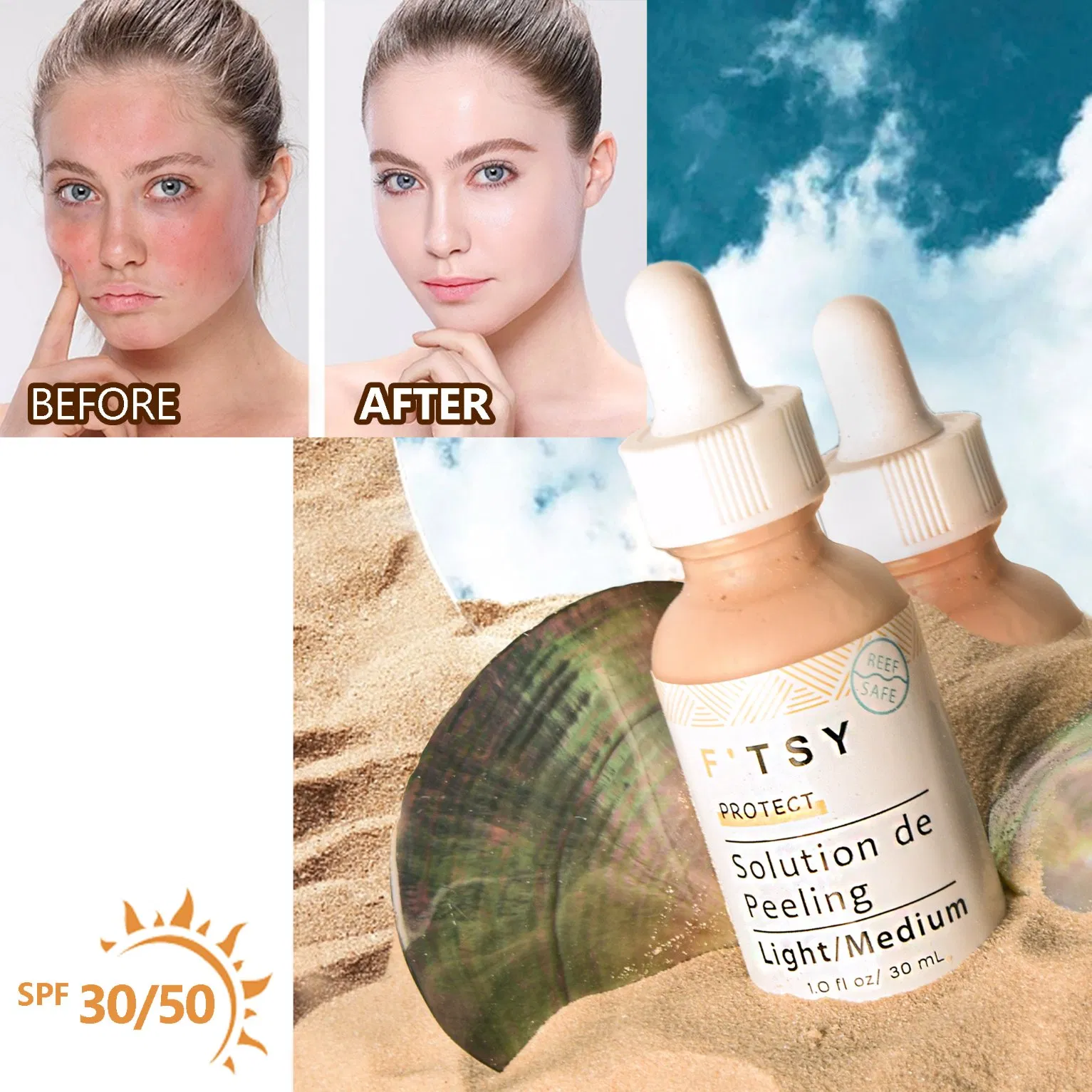 High Quality Cosmetic SPF50 No White Cast Tinted Sunscreen Serum