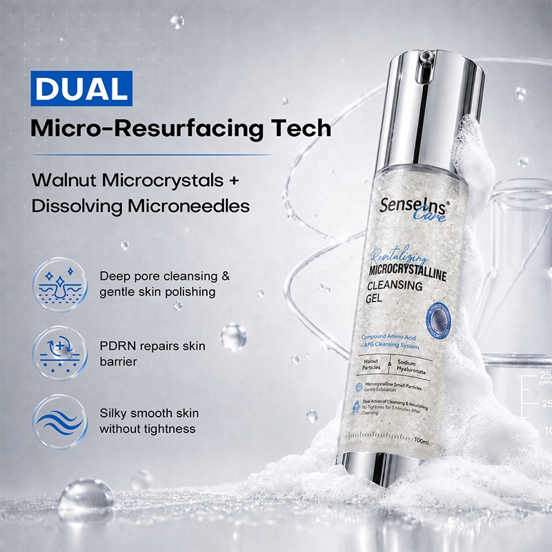 Custom Logo PDRN Gentle Exfoliating Cleansing Gel With Walnut Microcrystals Sodium Hyaluronate and Amino Acid Face Cleanser Gel