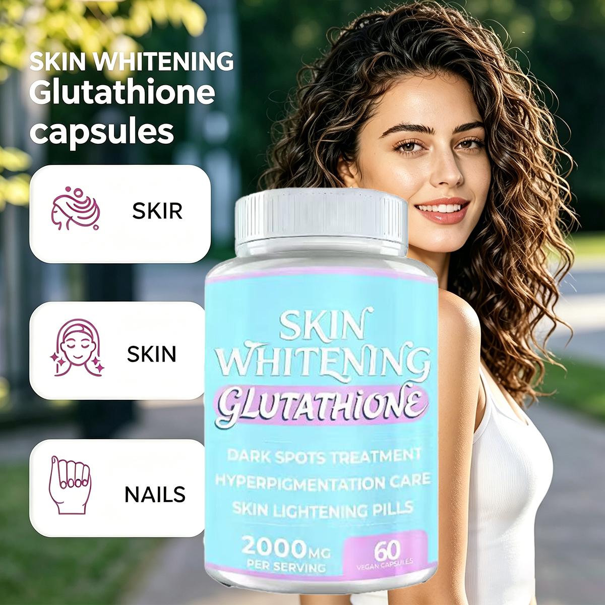 Glutathione 2000mg Skin Whitening Capsules for Skin Brightening Dark Spot Remover Hyperpigmentation Care 60 Vegan Pills