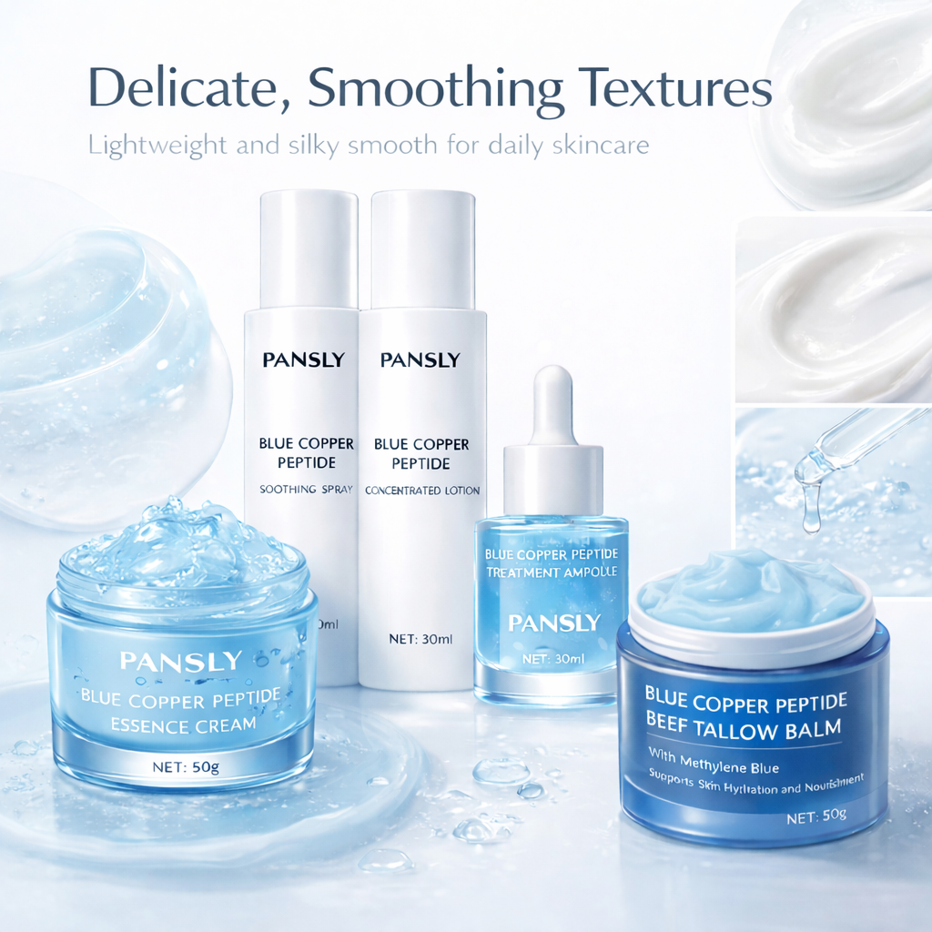 Private Label Blue Copper Peptide Skincare Set Hydrating Soothing Facial Care Kit With Spray Lotion Serum Cream And Balm