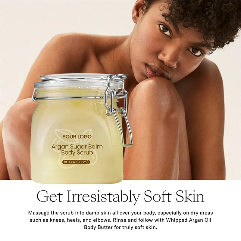 OEM ODM Moroccan Nut Sugar Fragrance Body Scrub Cruelty Free Exfoliating Sea Salt Smoothing Brightening