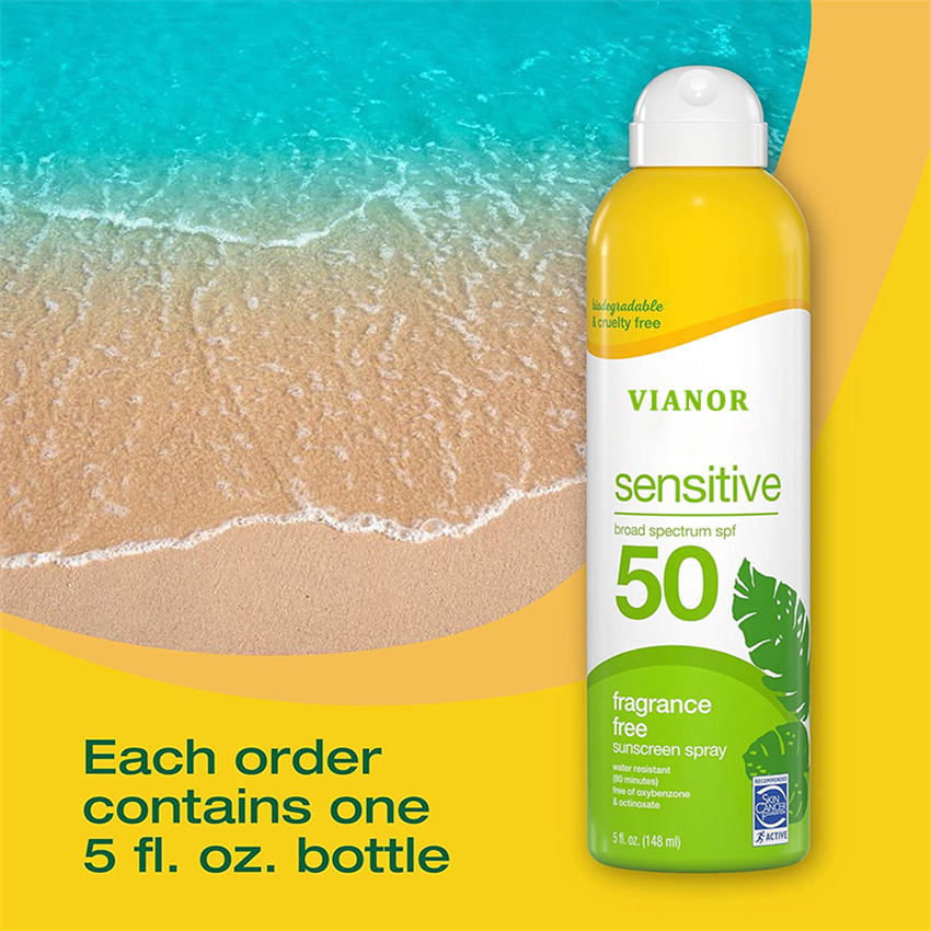 Direct Sale Private Label SPF 50 Oil-Free and Zinc-Oxide Tinted Sunburn Sunscreen Spray Whitening Sunblock Body