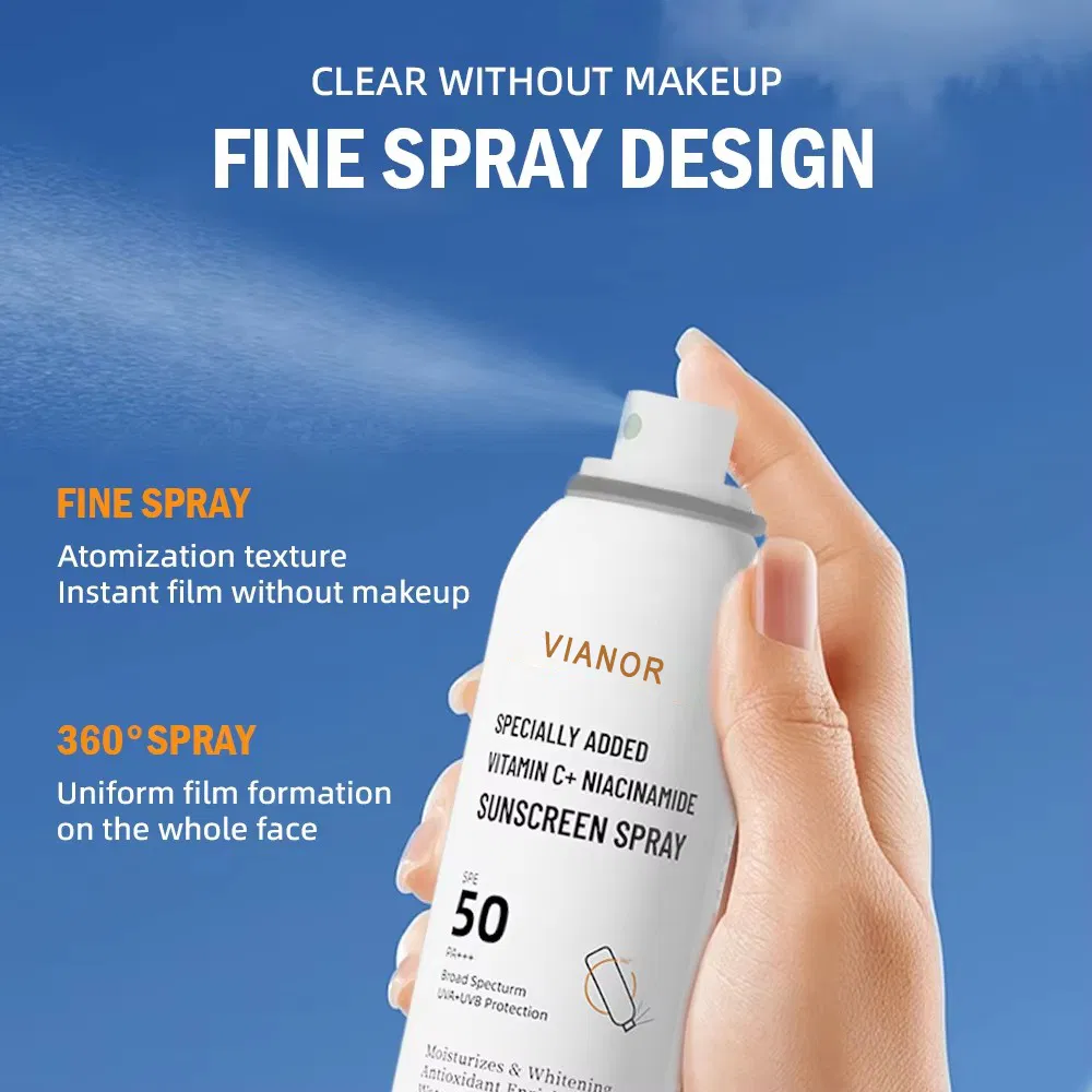Direct Sale Private Label SPF 50 Oil-Free and Zinc-Oxide Tinted Sunburn Sunscreen Spray Whitening Sunblock Body