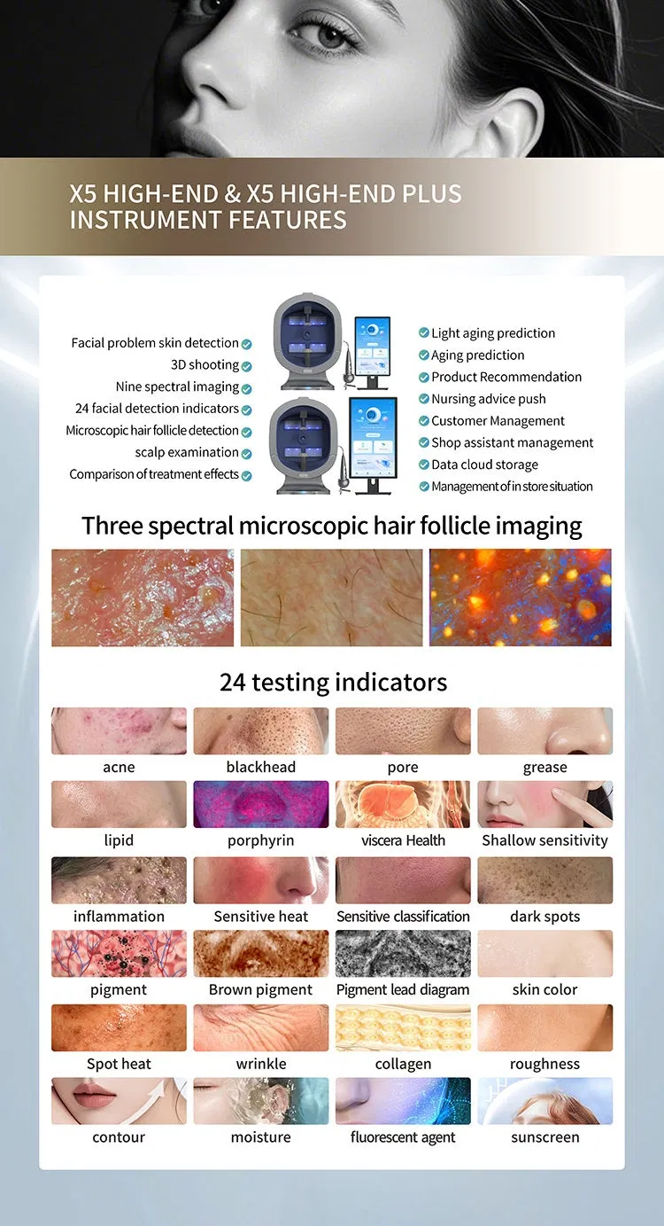 3D Magic Mirror UV Skin Hair Analysis Machine Tester Scanner Analyzer Facial Microbiome Detector