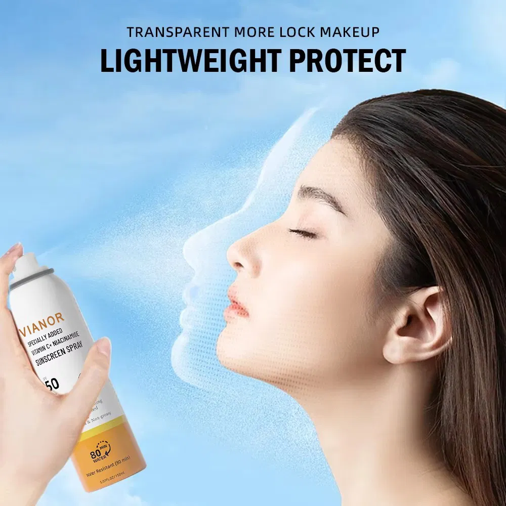 Direct Sale Private Label SPF 50 Oil-Free and Zinc-Oxide Tinted Sunburn Sunscreen Spray Whitening Sunblock Body
