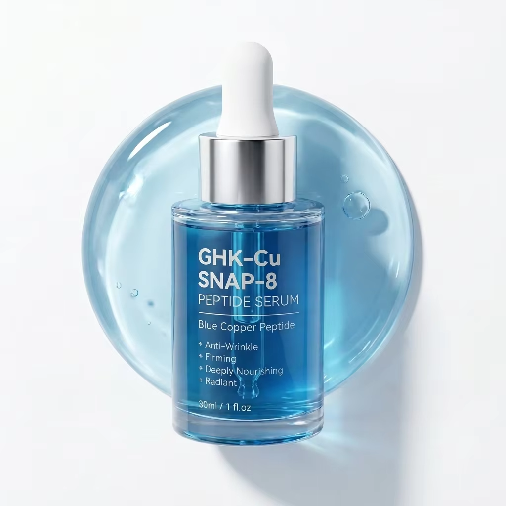 Private Label GHK-Cu Copper Peptide Serum with Hyaluronic Acid &amp; SNAP-8 Advanced Anti Aging Wrinkle Firming Repair Face Serum