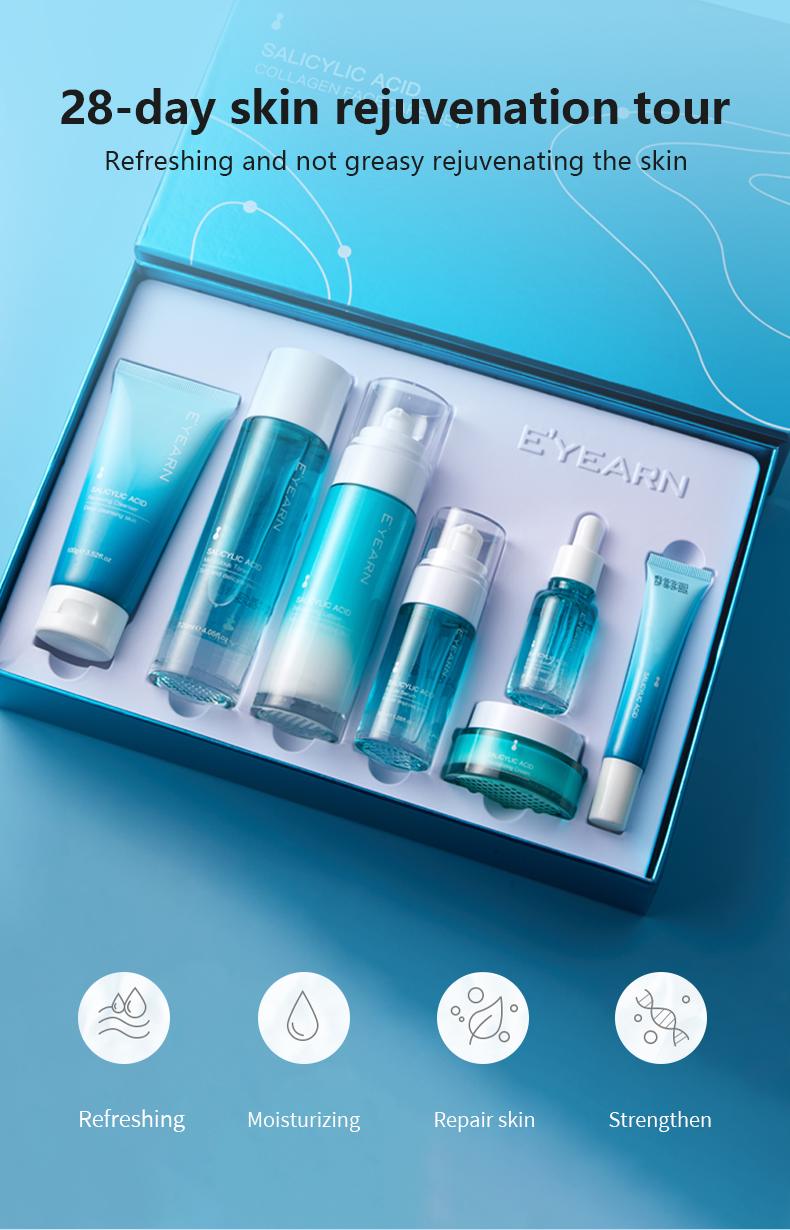 Private Label Salicylic Acid Collagen Skin Care Kit Moisturizing Korean Cosmetic Essence, Water, Cream, Essence Skin Care Set