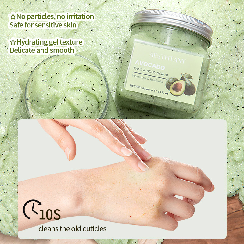 AESTHTANY Nourishing Hydrating Smoothing Herb Organic Avocado Extract Gentle Exfoliating Moisturizing 350ml Body Scrub