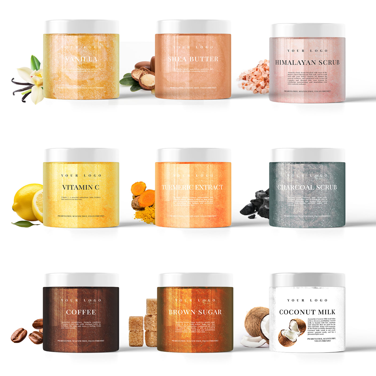 Natural Salt Cream Oem Shea Brown Sugar Body Scrub Manufacturer Factory Private Label Exfoliator Collagen Body Scrubs