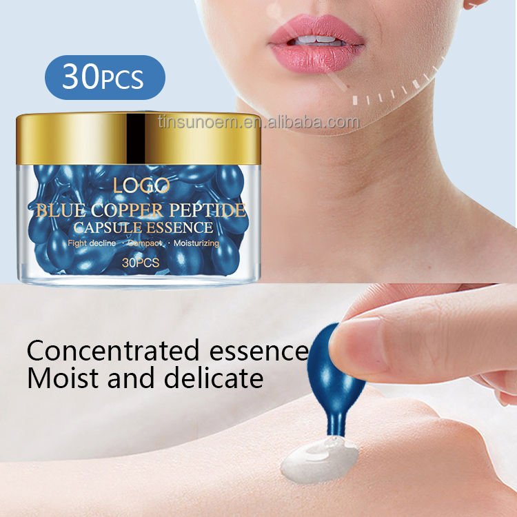Blue Copper Peptide Facial Serum Capsule Anti Wrinkle Anti Aging Firming Skin Repair GHK-CU Blue Copper Peptide Capsule Serum