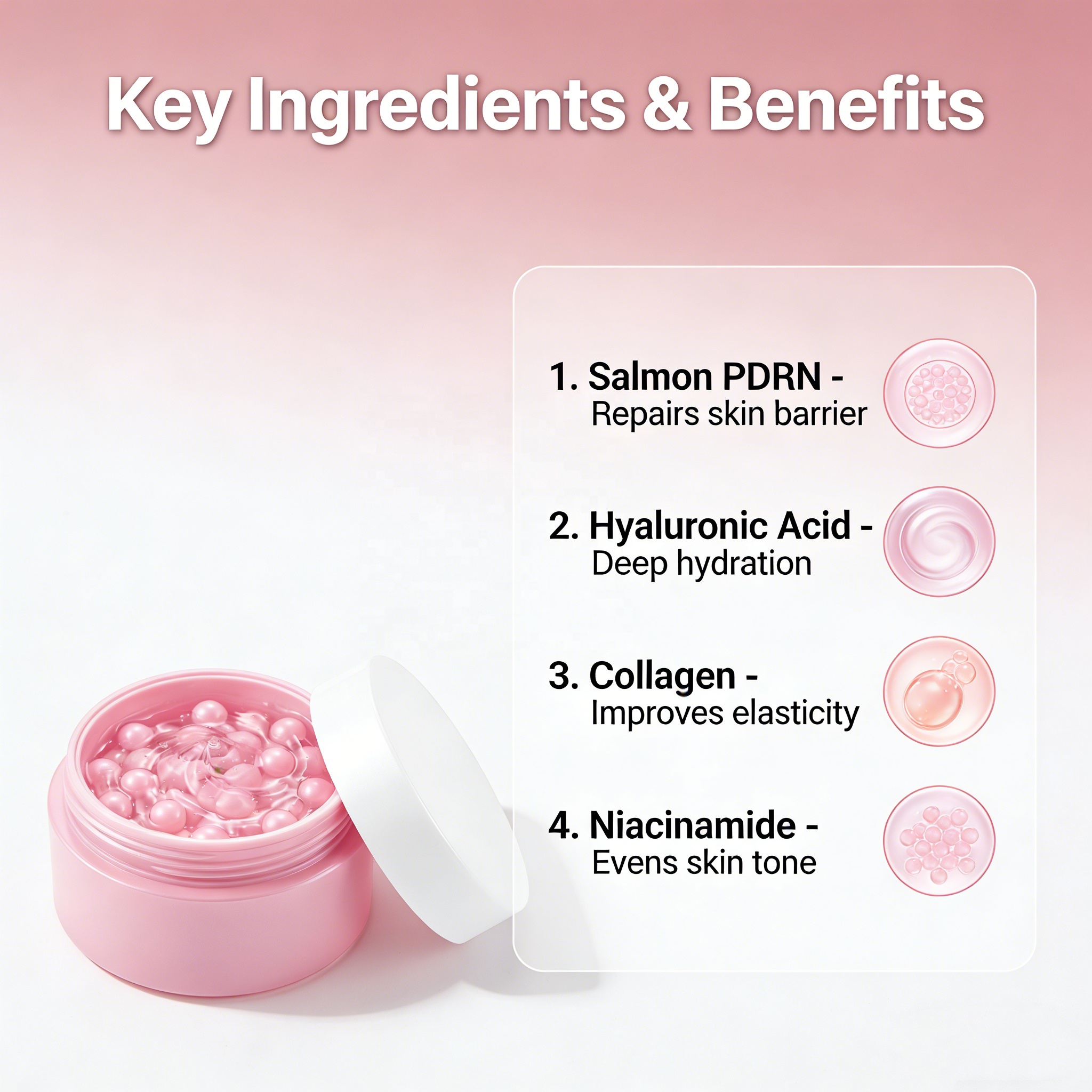 New Arrival Korean Face Whitening Moisturizing Repair Skin Cream Beauty Salmon DNA PDRN Pink Collagen Capsule Cream