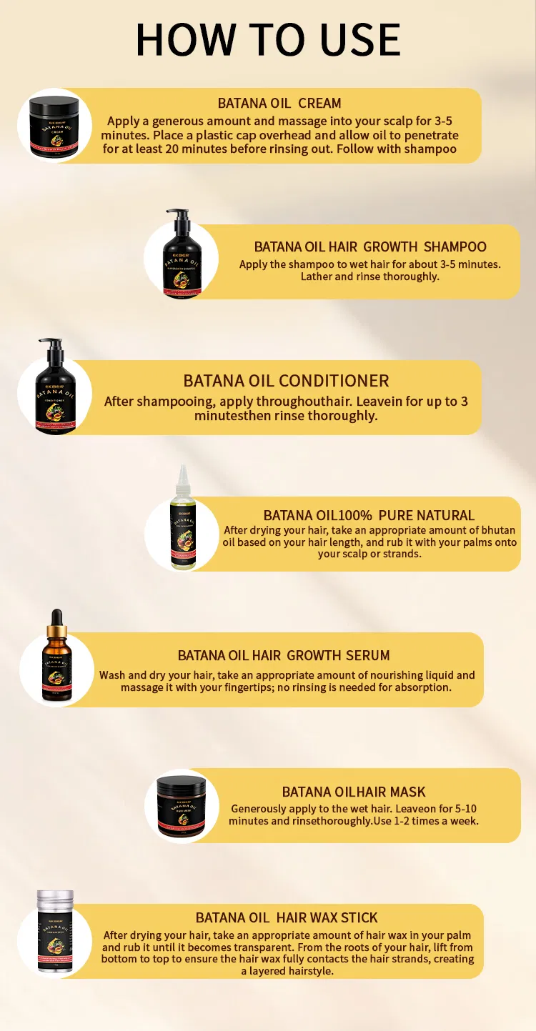Custom Organic Batana Oil Hair Mask Shampoo Conditioner Promote Hair Growth Moisturizing Repair Damaged Batana Oil Hair Care Set