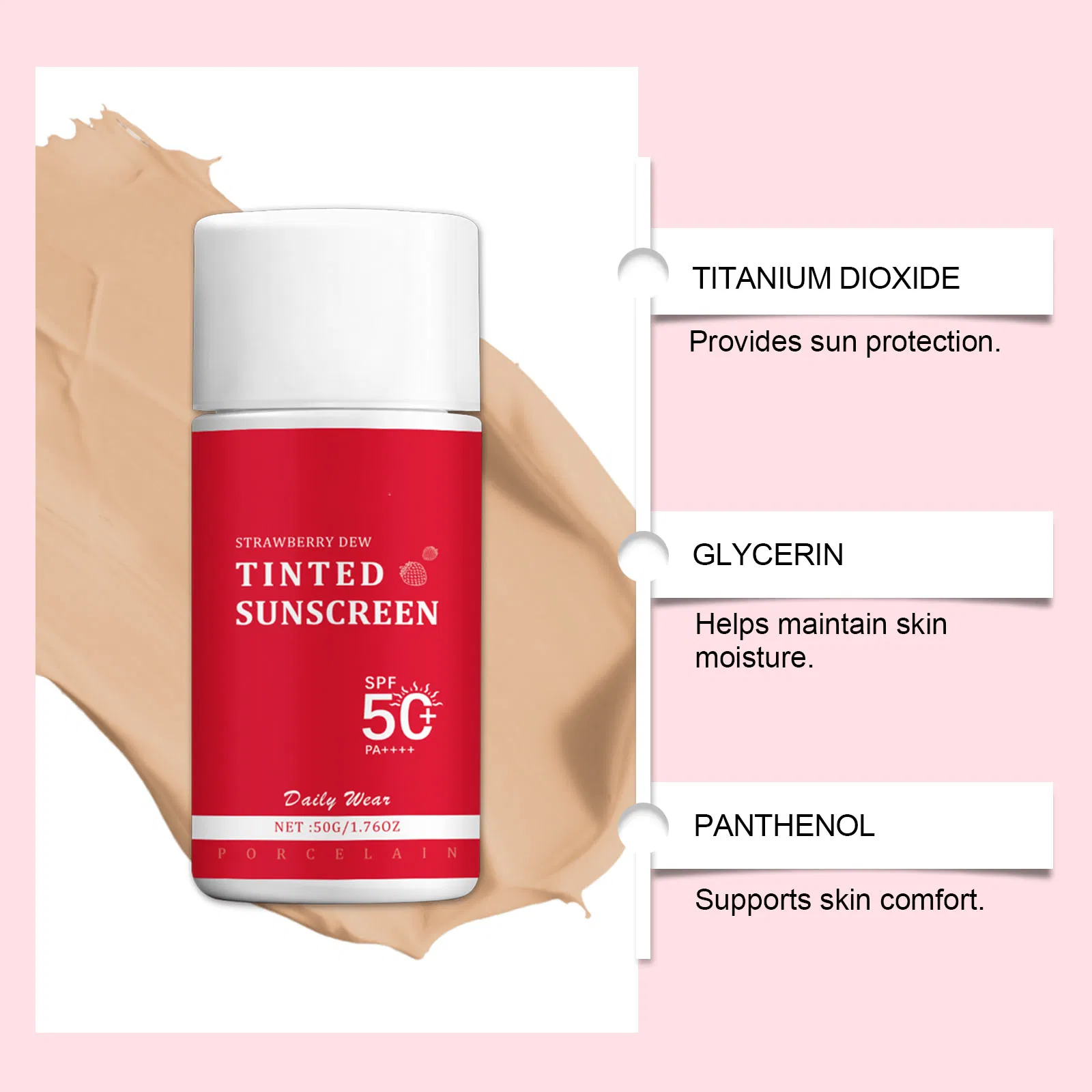 Private Label Sunscreen Cream Fast-Absorbing UV Protection Deeply Moisturizing SPF 50 Tinted Sunscreen