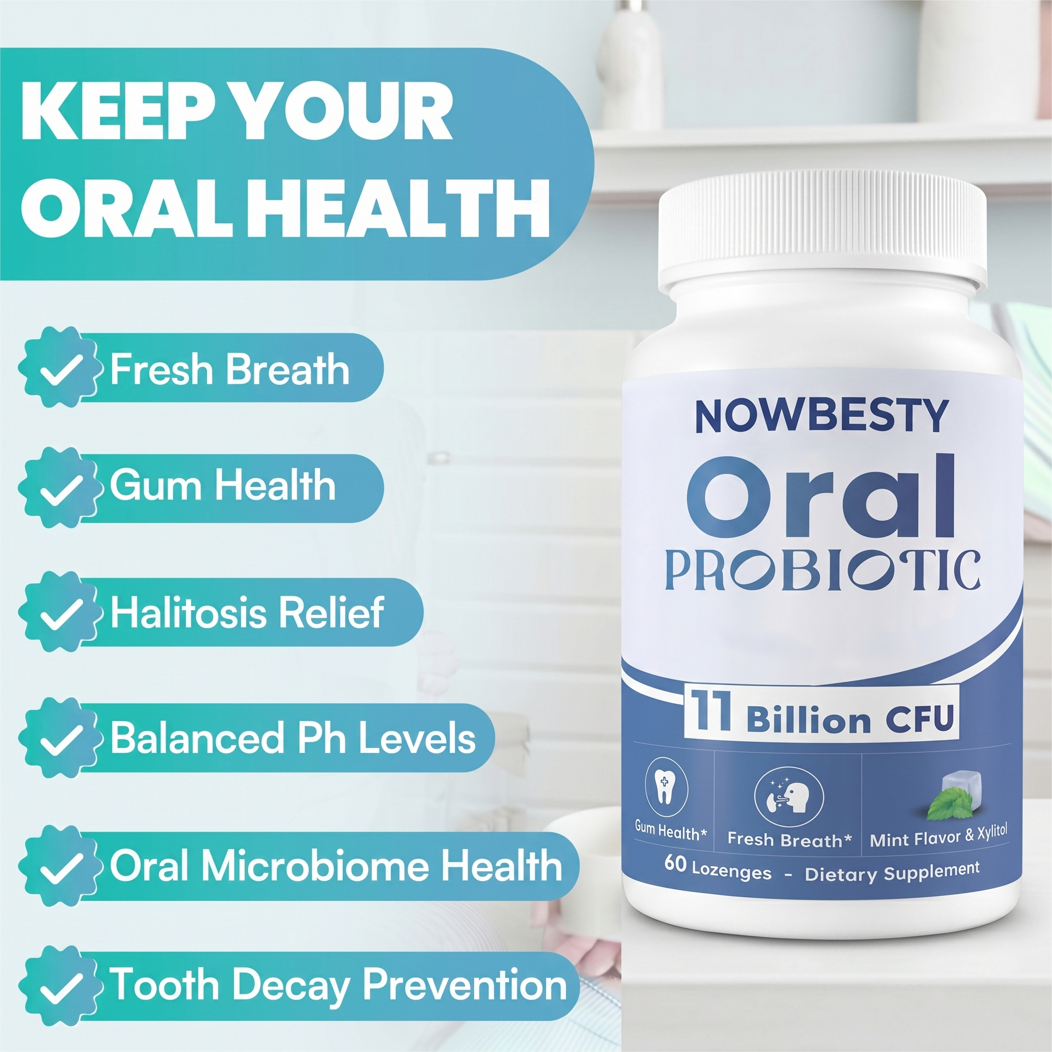 OEM Oral Probiotics Lozenges 11 Billion CFU Oral Probiotics for Mouth Bad Breath Balance Oral Microbiome Promote Oral Health