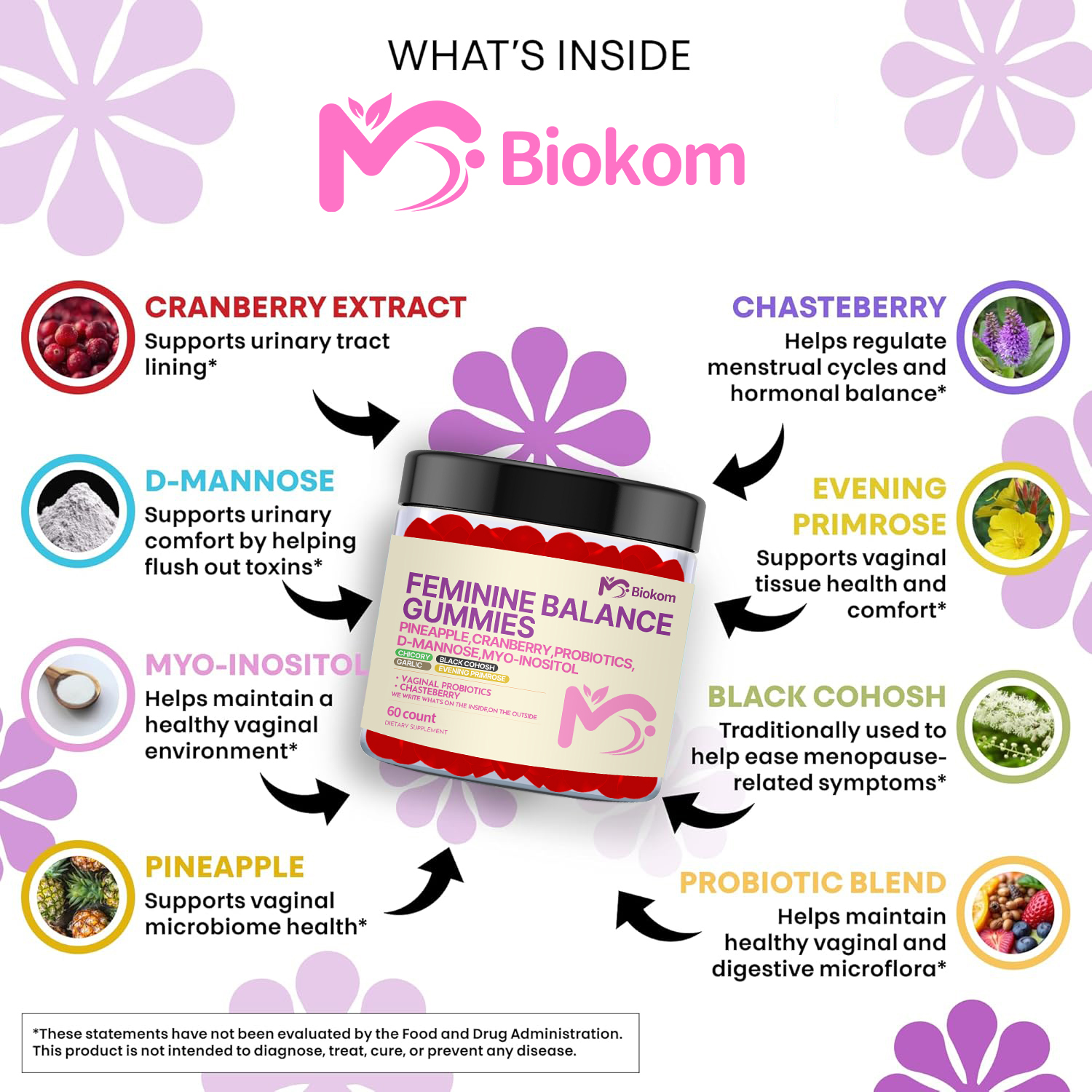 Premium Feminine PH Pineapple Balance Gummies Cranberry D Mannose Supplement For Women Pineapple Vaginal Probiotics PH Balance
