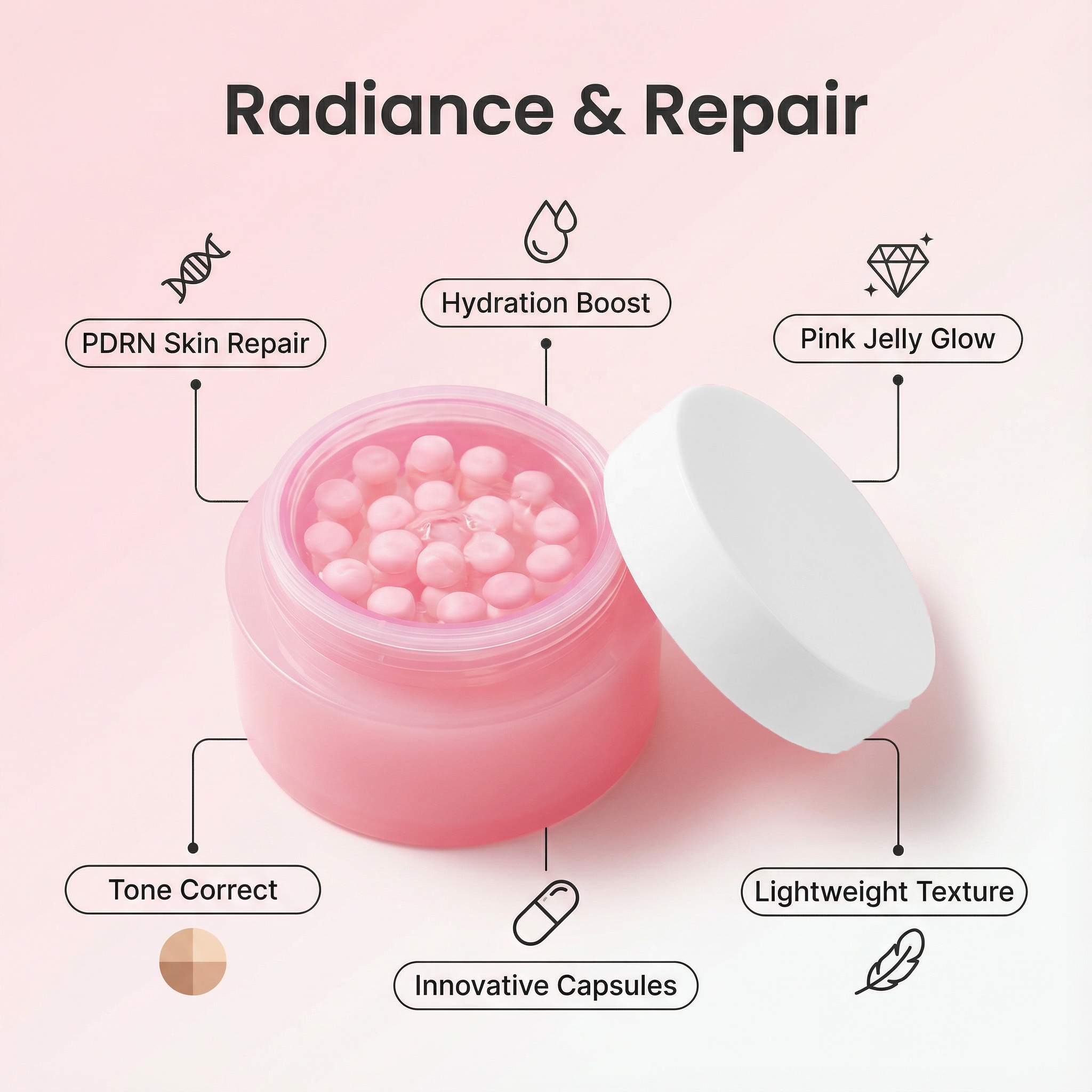 New Arrival Korean Face Whitening Moisturizing Repair Skin Cream Beauty Salmon DNA PDRN Pink Collagen Capsule Cream