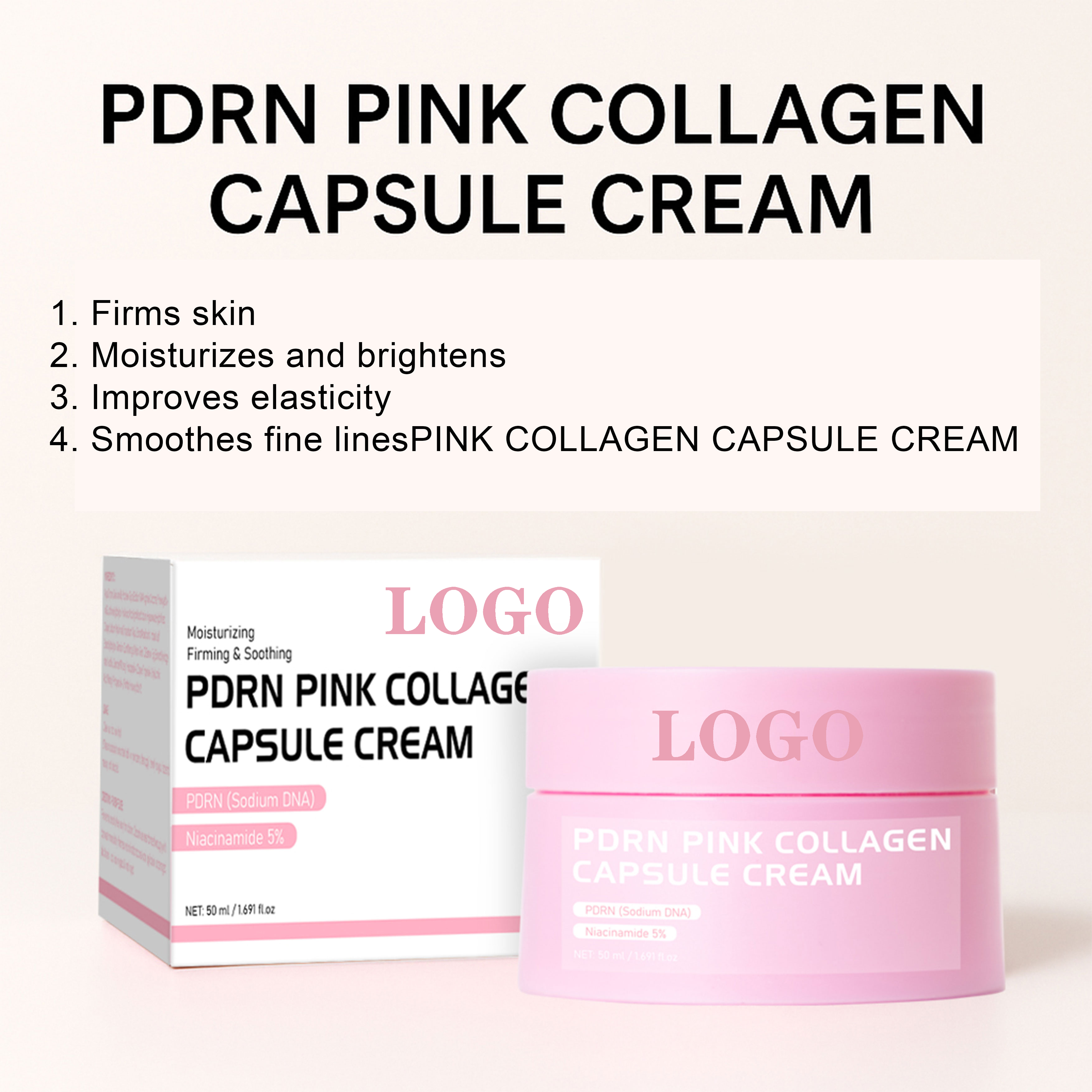 Wholesale Salmon DNA Ceramide Niacinamide Face Moisturizing Cream Korean Skincare Peptide PDRN Pink Collagen Capsules Face Cream