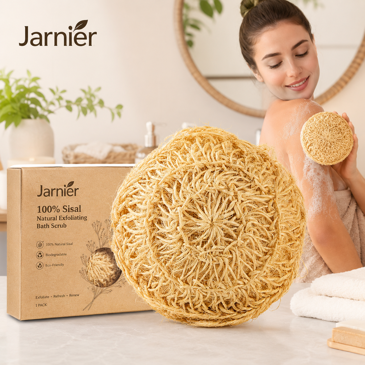 Jarnier Popular 100% Sisal Fiber Natural Body Exfoliator Shower Bath Scrubber Ball Plant Based Round Exfoliating Bath Sponge