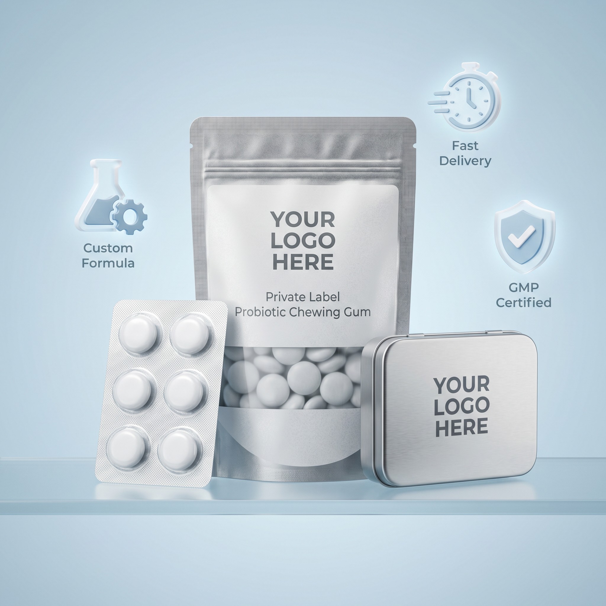 Private Label Probiotic Chewing Gum Sugar Free Ice Mint - Oral And Gut Health Supplement Functional Gum For OEM ODM