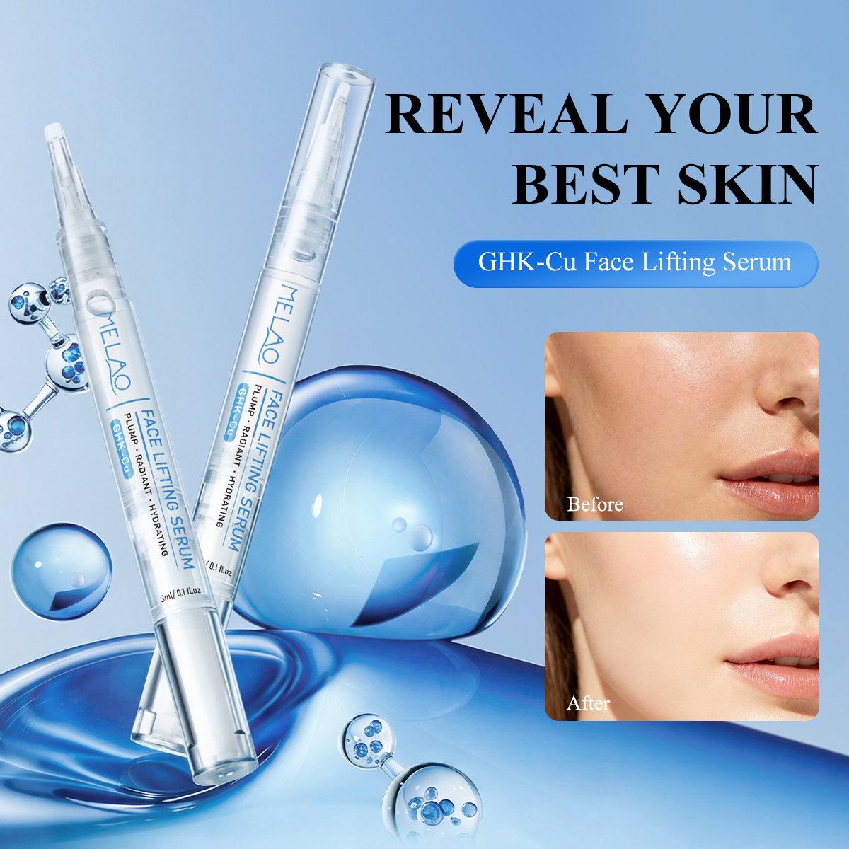 Advanced Formula ODM Beauty Care Anti-wrinkle Daily Treatment 3ml GHK-Cu Face Lifting Serum for Professional Spa Skin Contouring