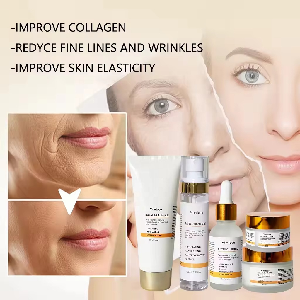 Custom Logo Anti Aging Face Skin Care Set Retinol Peptide Hydrating Firming Cosmetics Product Beauty Organic Facial Skincare Kit
