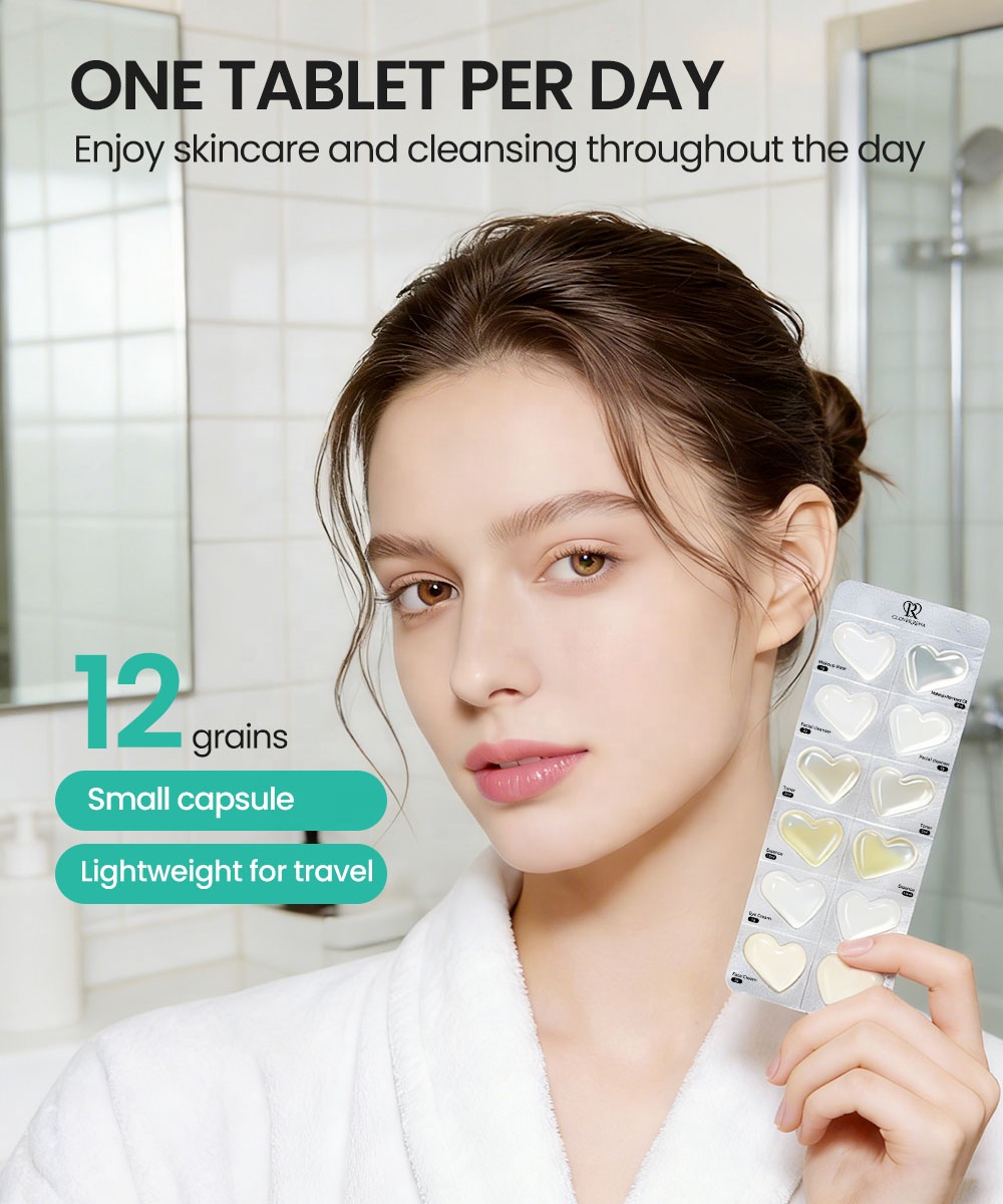 Day Night All-in-1 Anti-Aging Anti-Wrinkle Whitening Face Cream &amp; Serum Capsule Set 7 Sheets Heart-Shaped Skin Care Kit