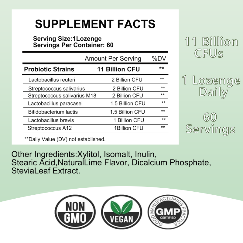 OEM Private Labels Oral Probiotic Lozenges with 11B CFU for Oral Microbiome Balance for Oral Health and Fresh Breath