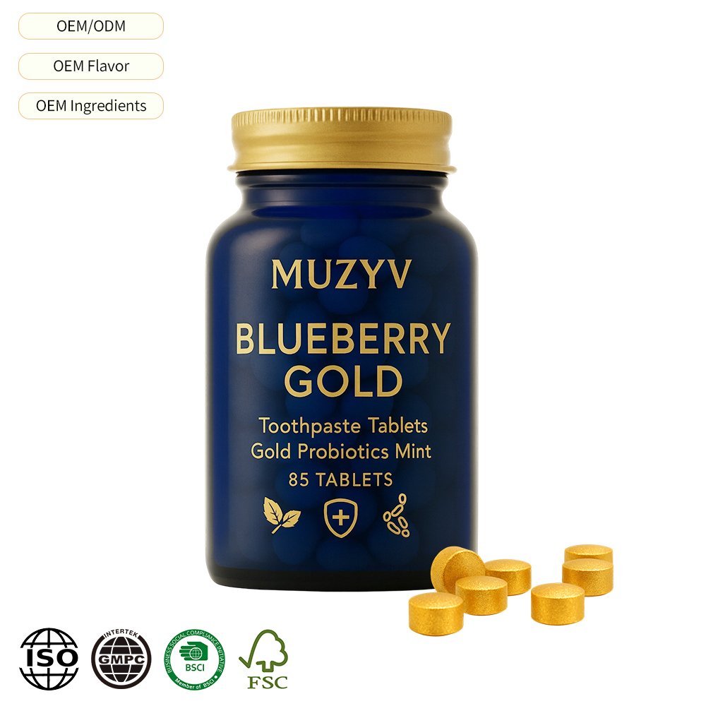 OEM Herbal Gold Probiotics Mint Toothpaste Tablets Oral Microbiome Care Whitening Natural Home Use