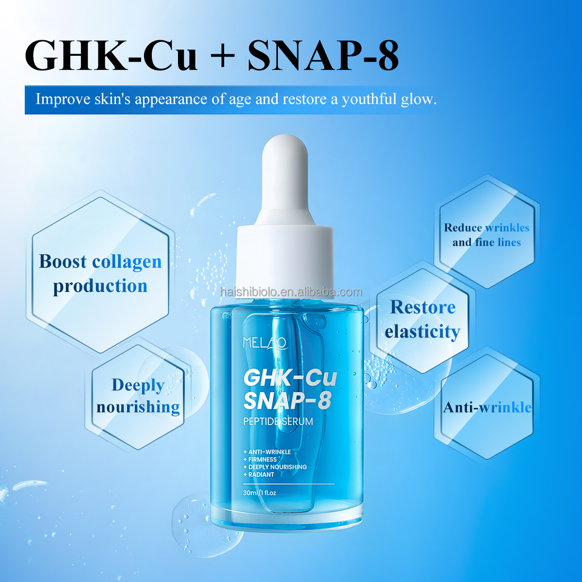 Private Label Facial Serum Tightening Repairing Collagen Boosting Ghkcu Blue Copper Peptide Serum With Hyaluronic Acid