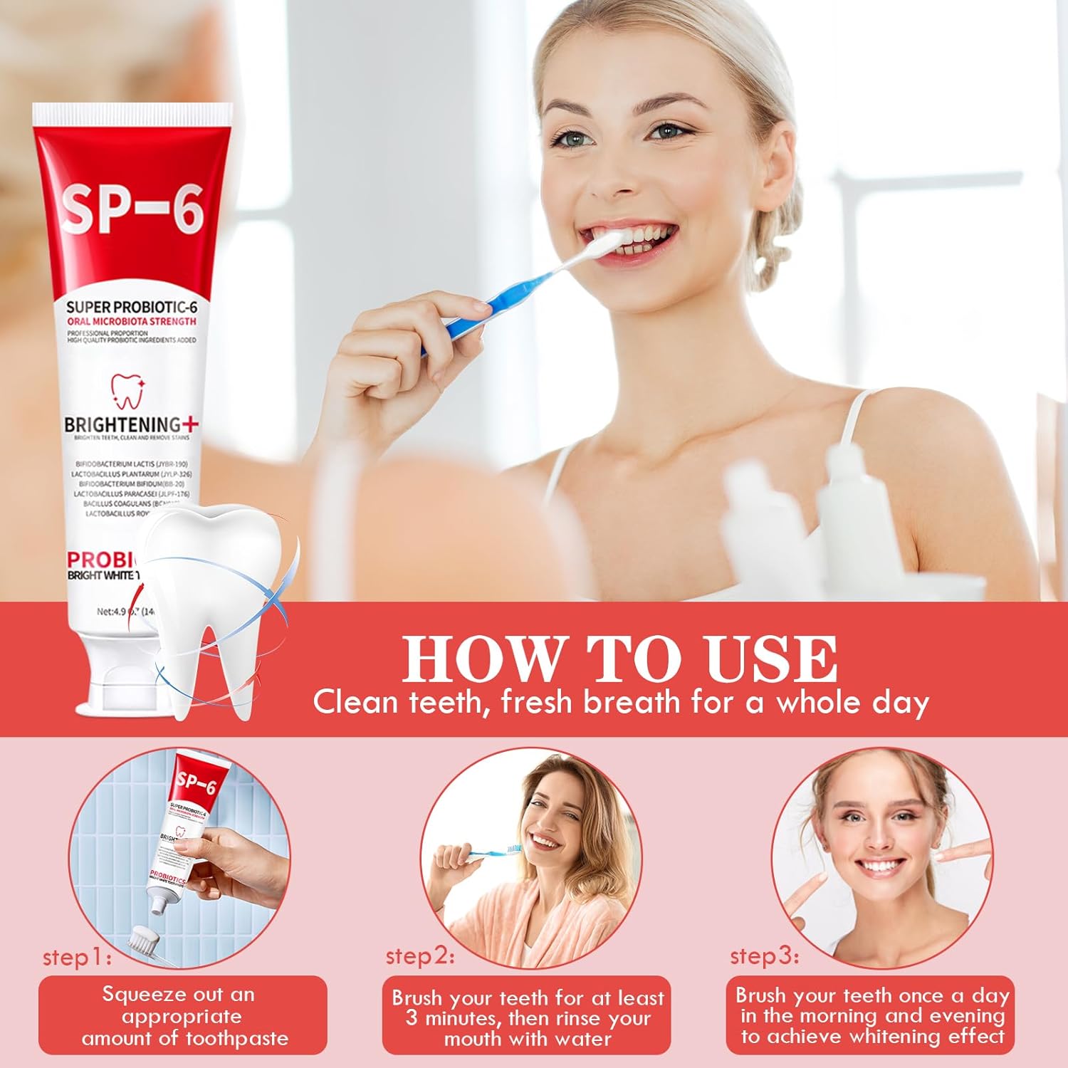 SP-6 Probiotic Organic Toothpaste for Whitening Teeth Oral Microbiome Care Stain Removing Fresh Breath Home Use Adult 140g