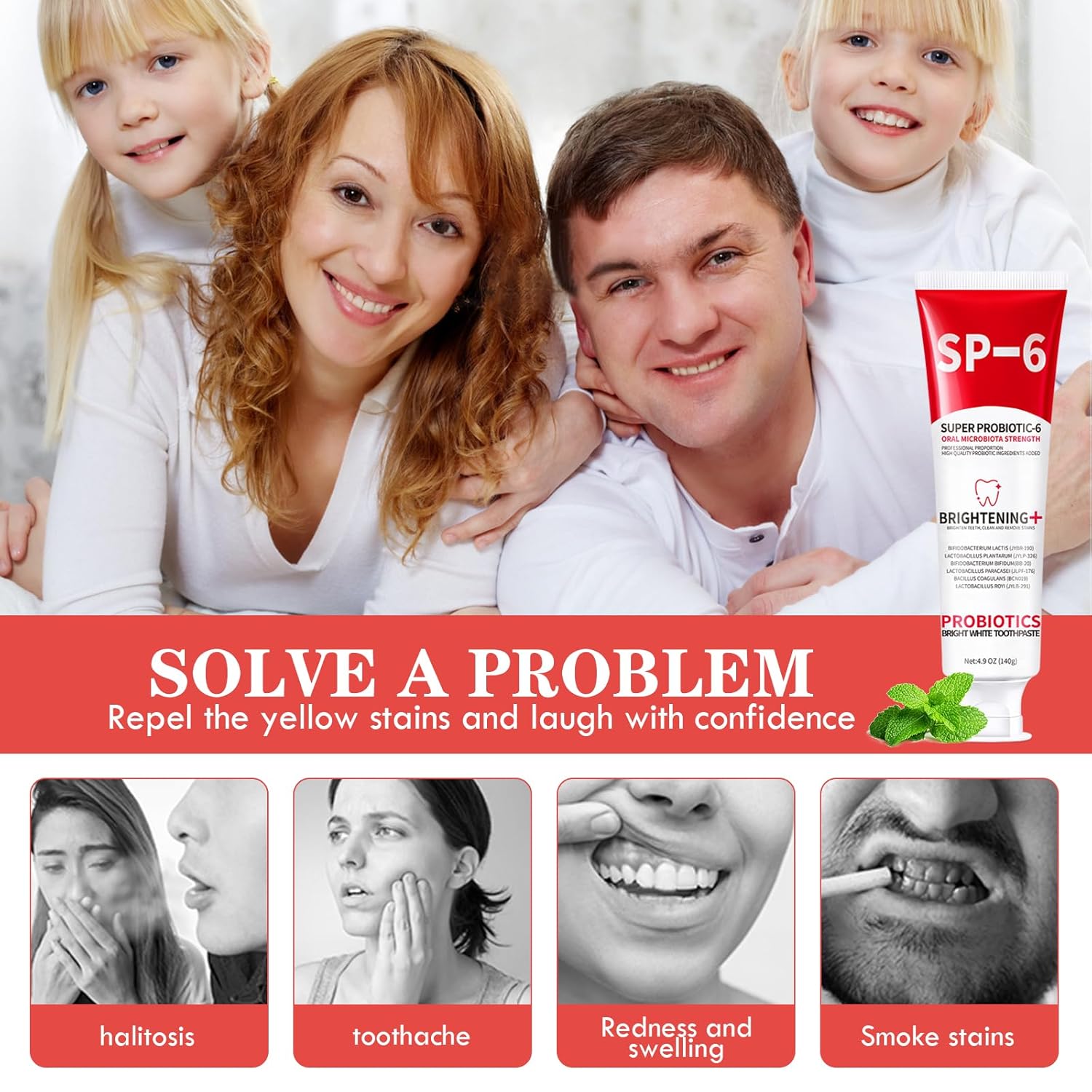 SP-6 Probiotic Brightening Chemical Toothpaste Oral Microbiome Strength Whitening for Bad Breath Stain Removal Fluoride Free