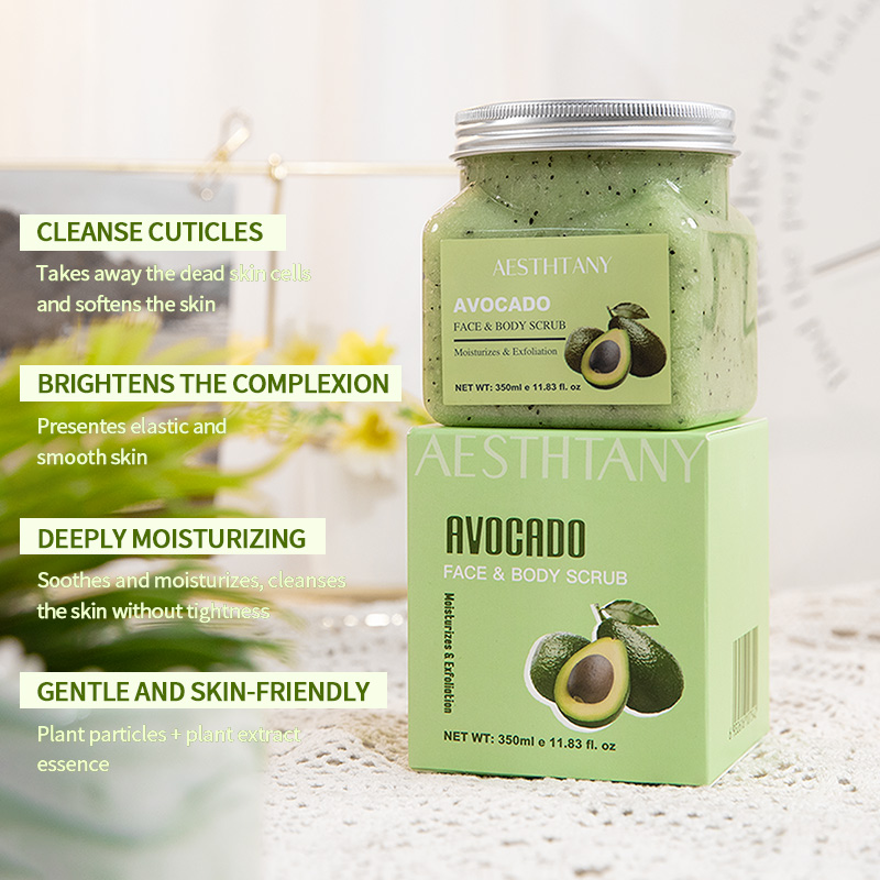 AESTHTANY Nourishing Hydrating Smoothing Herb Organic Avocado Extract Gentle Exfoliating Moisturizing 350ml Body Scrub