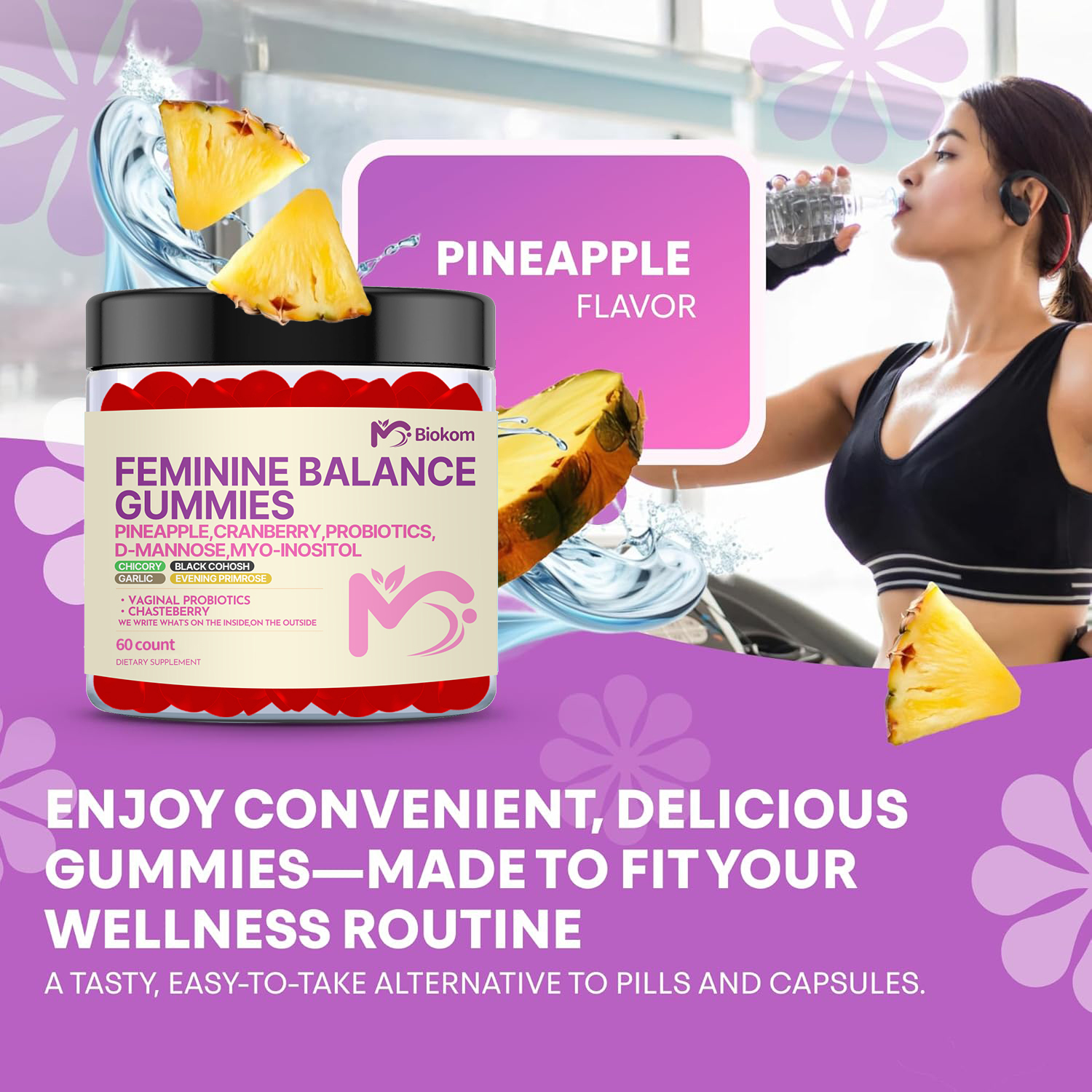 Premium Feminine PH Pineapple Balance Gummies Cranberry D Mannose Supplement For Women Pineapple Vaginal Probiotics PH Balance