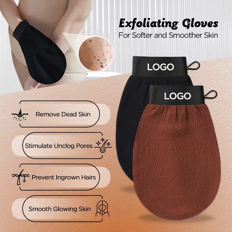 Custom Logo and Package Exfoliating Bath Scrub Morocco Kessa Glove Body Scrubber for Softer Illuminate Skin