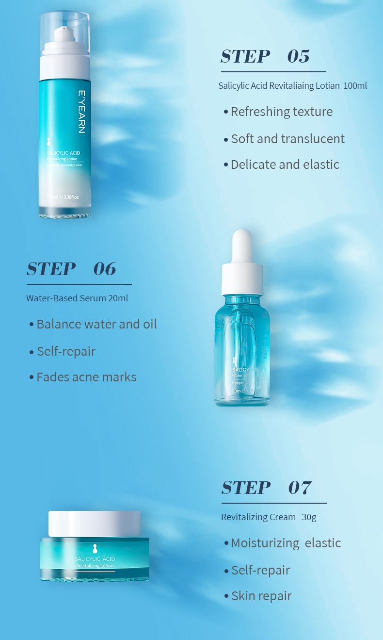 Private Label Salicylic Acid Collagen Skin Care Kit Moisturizing Korean Cosmetic Essence, Water, Cream, Essence Skin Care Set