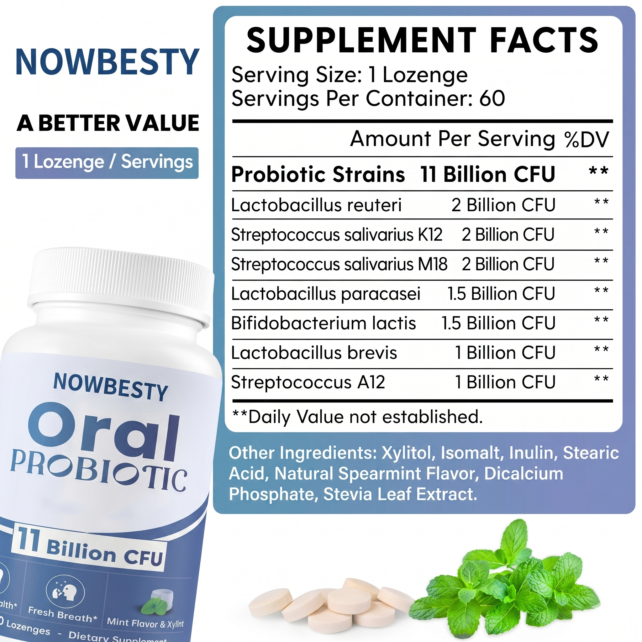 OEM Oral Probiotics Lozenges 11 Billion CFU Oral Probiotics for Mouth Bad Breath Balance Oral Microbiome Promote Oral Health