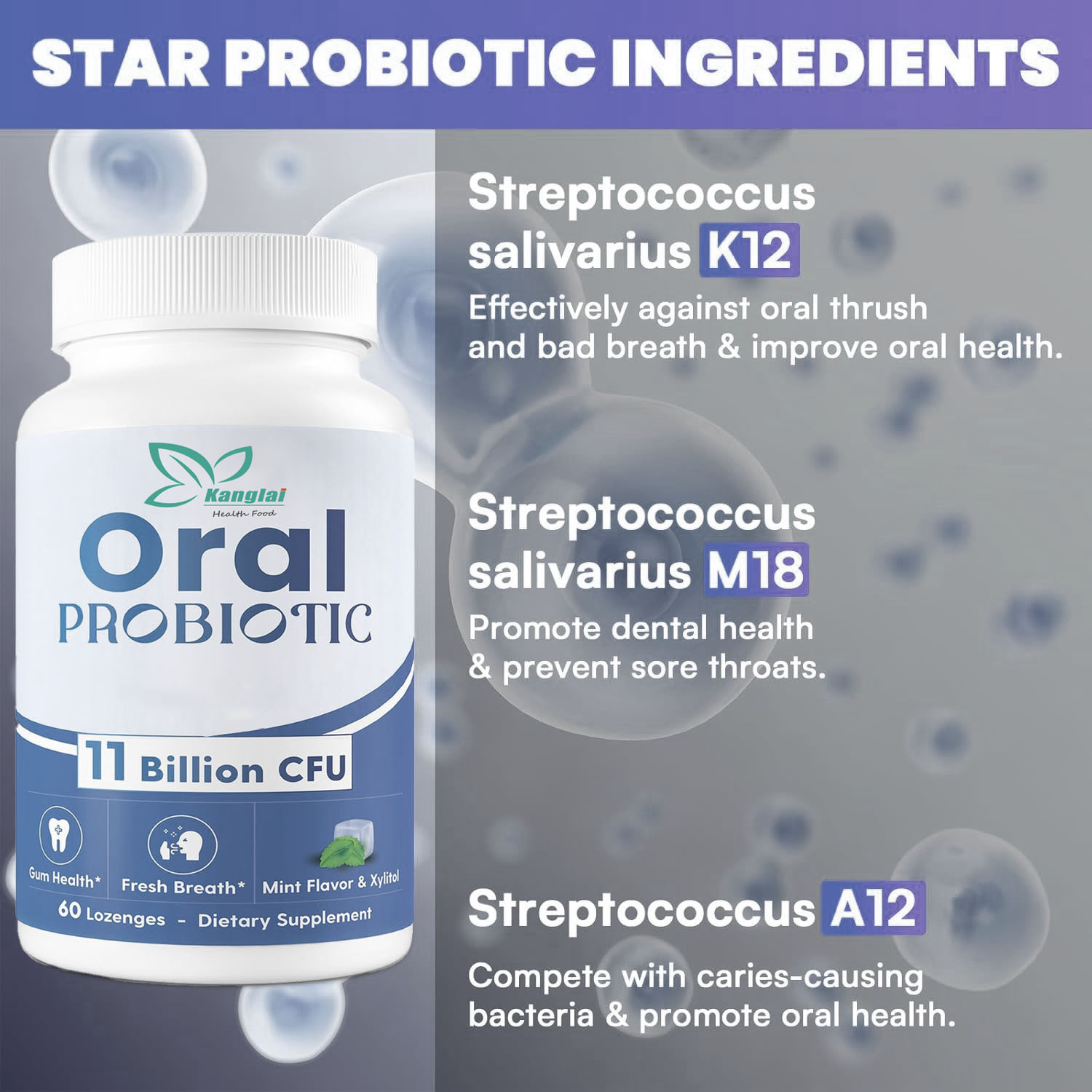 Oral Probiotics Lozenges 11 Billion CFU Oral Probiotics For Mouth Bad Breath Balance Oral Microbiome Promote Oral Health