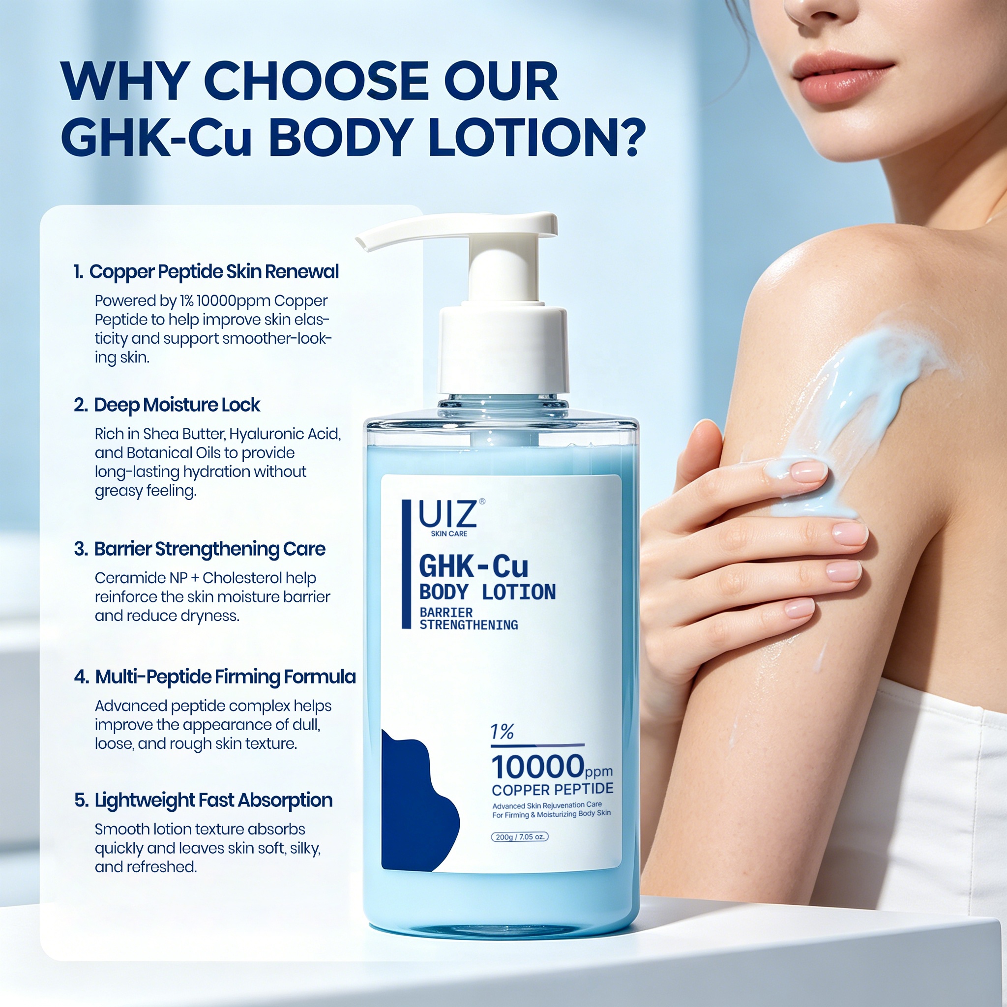Private Label 1% 10000ppm Ghk-Cu Body Lotion Moisturizing Skin Repair Advanced Korean Peptide Body Cream