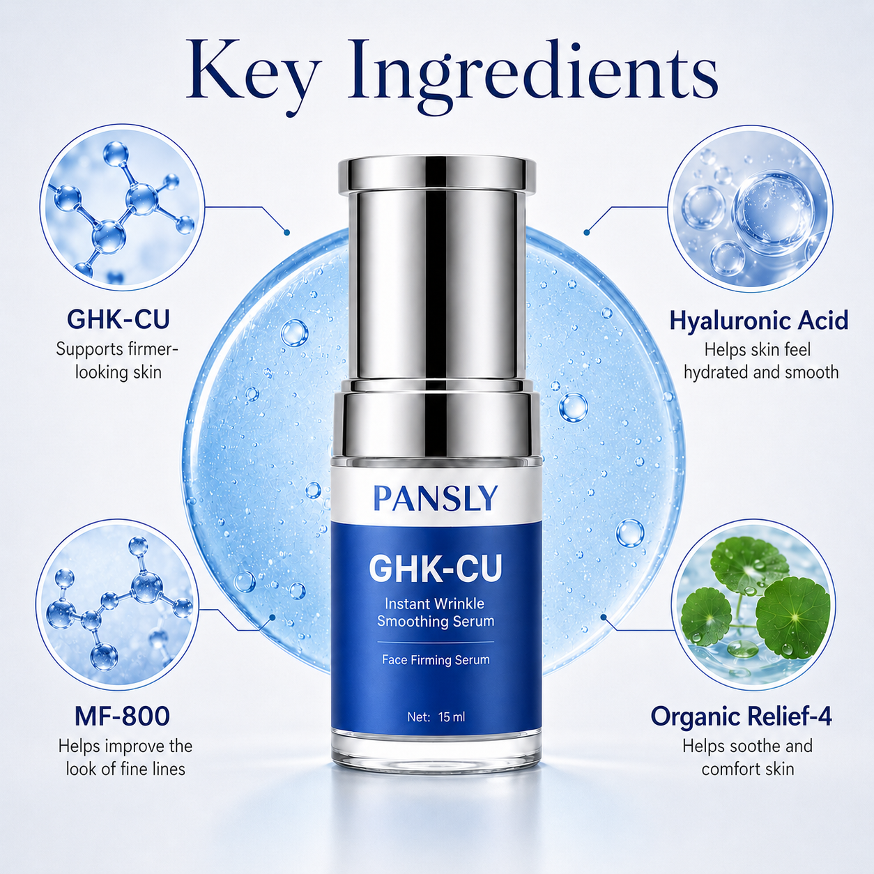 OEM Wholesale GHK-Cu Blue Copper Peptide Face Serum Instant Wrinkle Smoothing Firming Essence Facial Serum