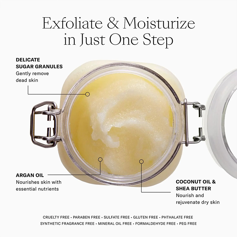 OEM ODM Moroccan Nut Sugar Fragrance Body Scrub Cruelty Free Exfoliating Sea Salt Smoothing Brightening