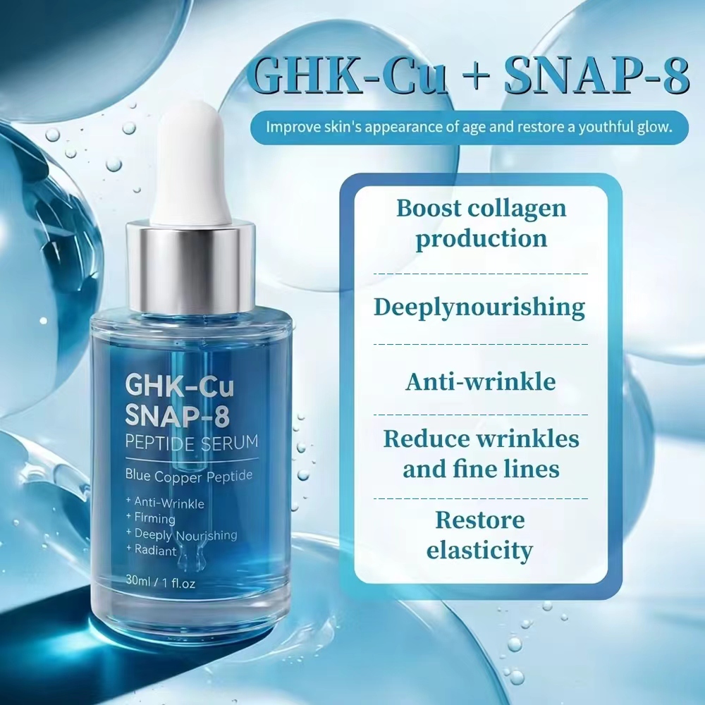 Private Label GHK-Cu Copper Peptide Serum with Hyaluronic Acid &amp; SNAP-8 Advanced Anti Aging Wrinkle Firming Repair Face Serum